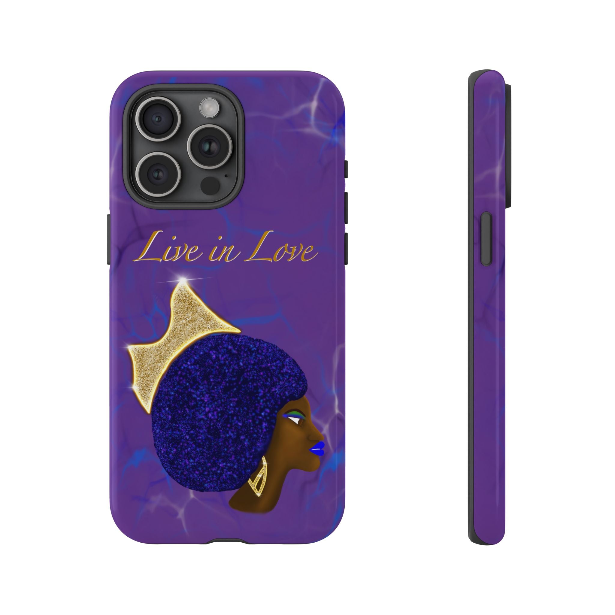 Live In Love Crowned Galaxy Afro Sticker — Black Queen with Gold Crown