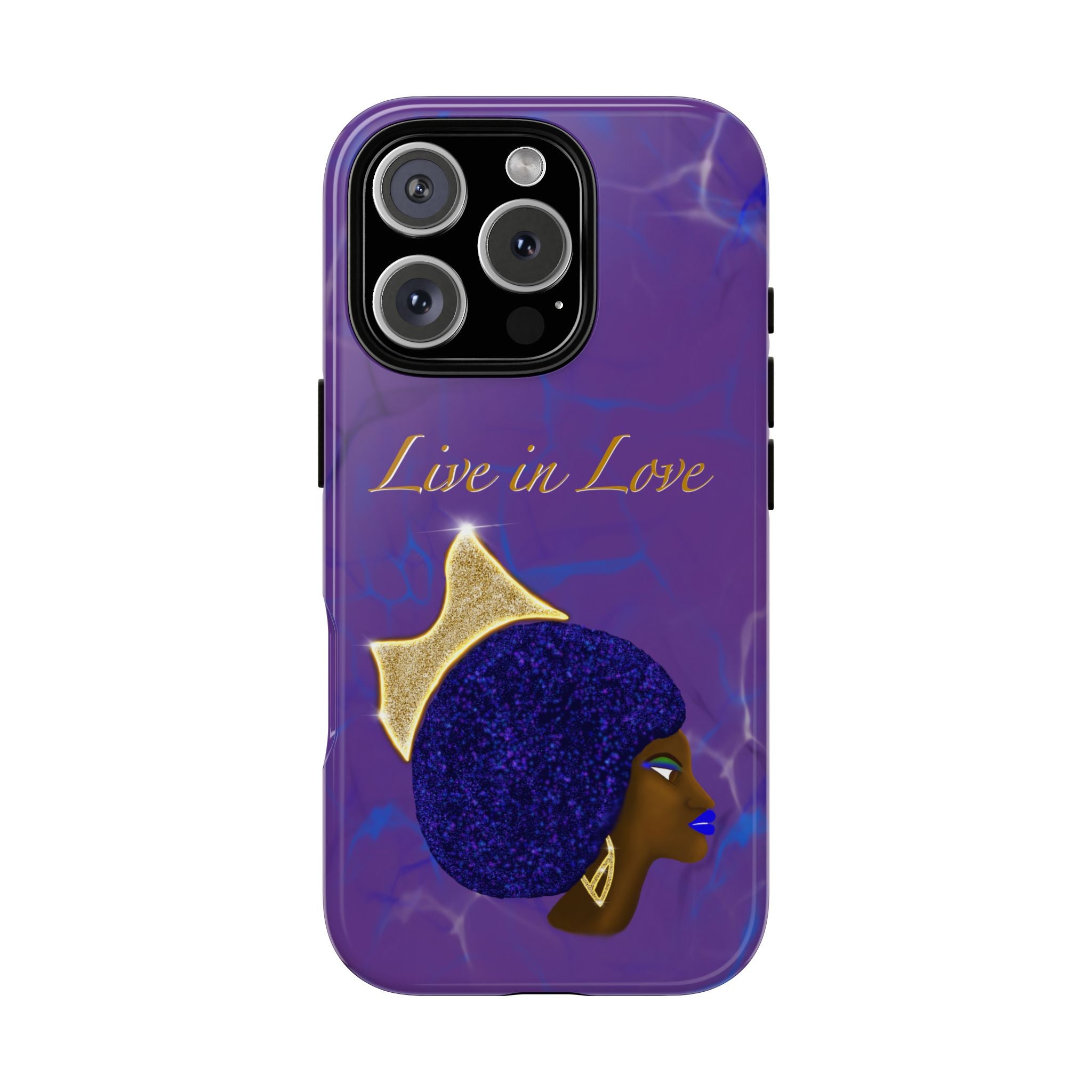 Live In Love Crowned Galaxy Afro Sticker — Black Queen with Gold Crown