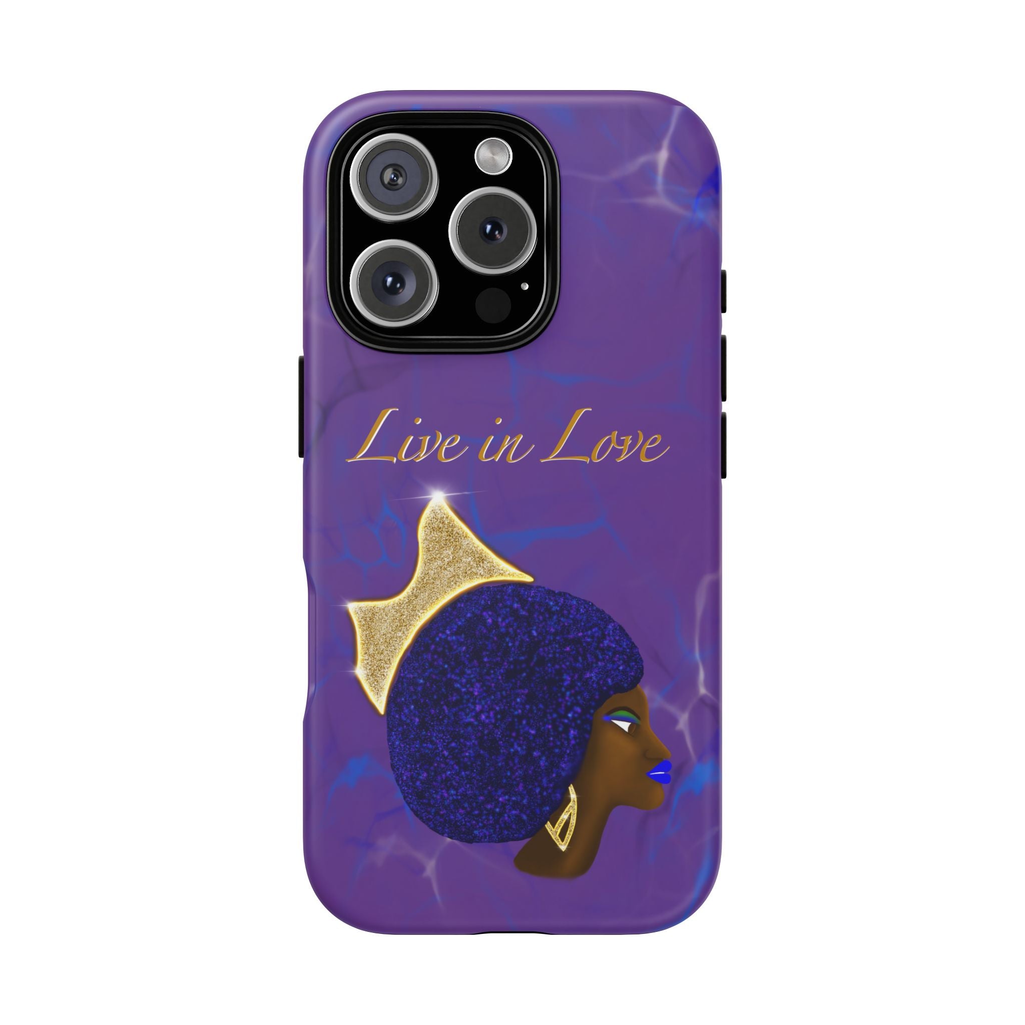 Live In Love Crowned Galaxy Afro Sticker — Black Queen with Gold Crown