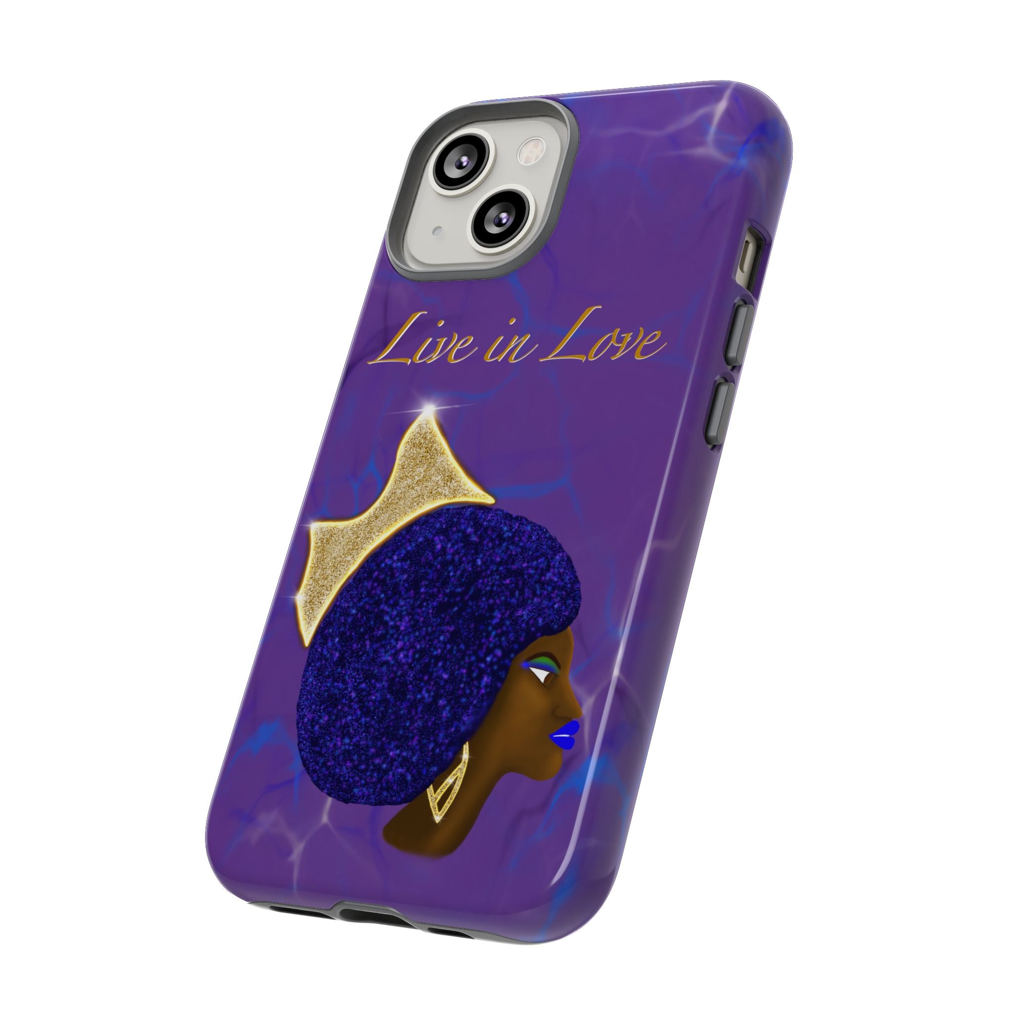 Live In Love Crowned Galaxy Afro Sticker — Black Queen with Gold Crown