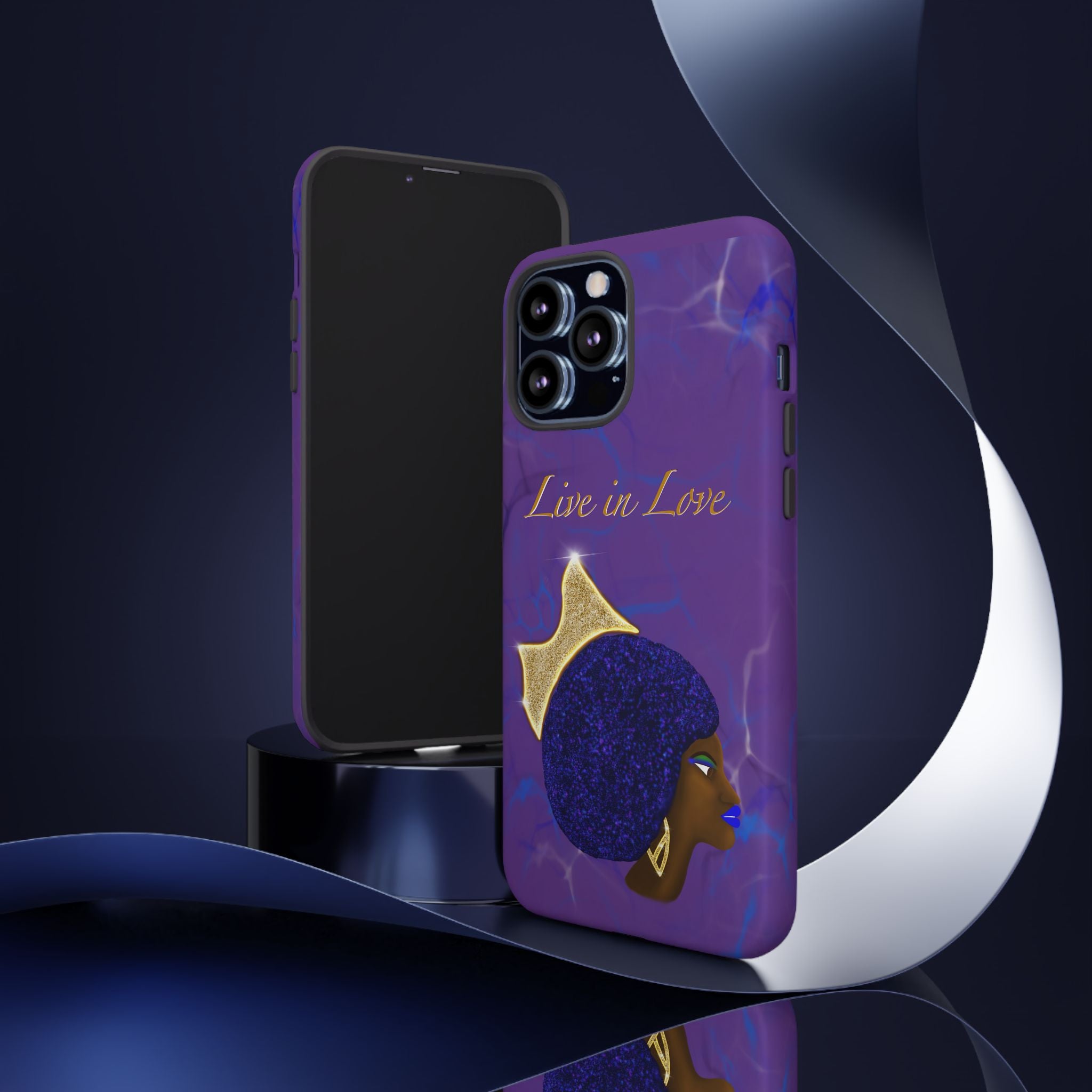 Live In Love Crowned Galaxy Afro Sticker — Black Queen with Gold Crown