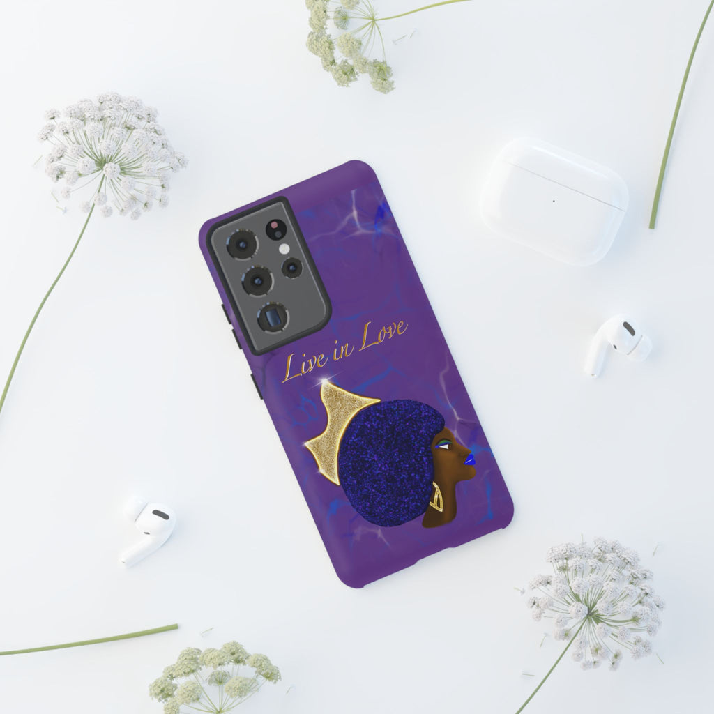 Live In Love Crowned Galaxy Afro Sticker — Black Queen with Gold Crown