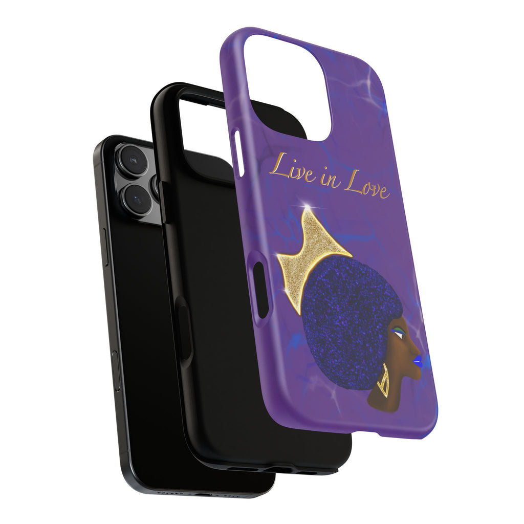Live In Love Crowned Galaxy Afro Sticker — Black Queen with Gold Crown