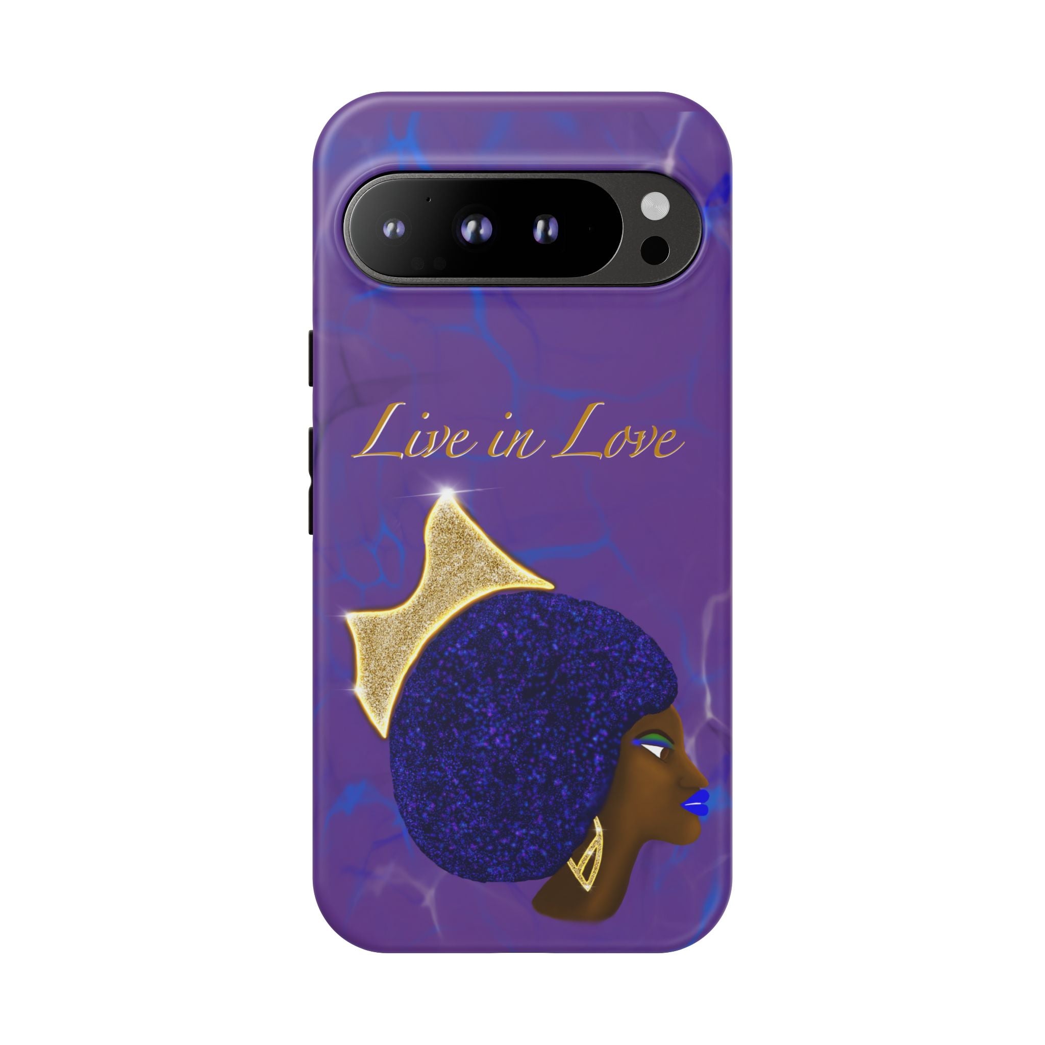 Live In Love Crowned Galaxy Afro Sticker — Black Queen with Gold Crown