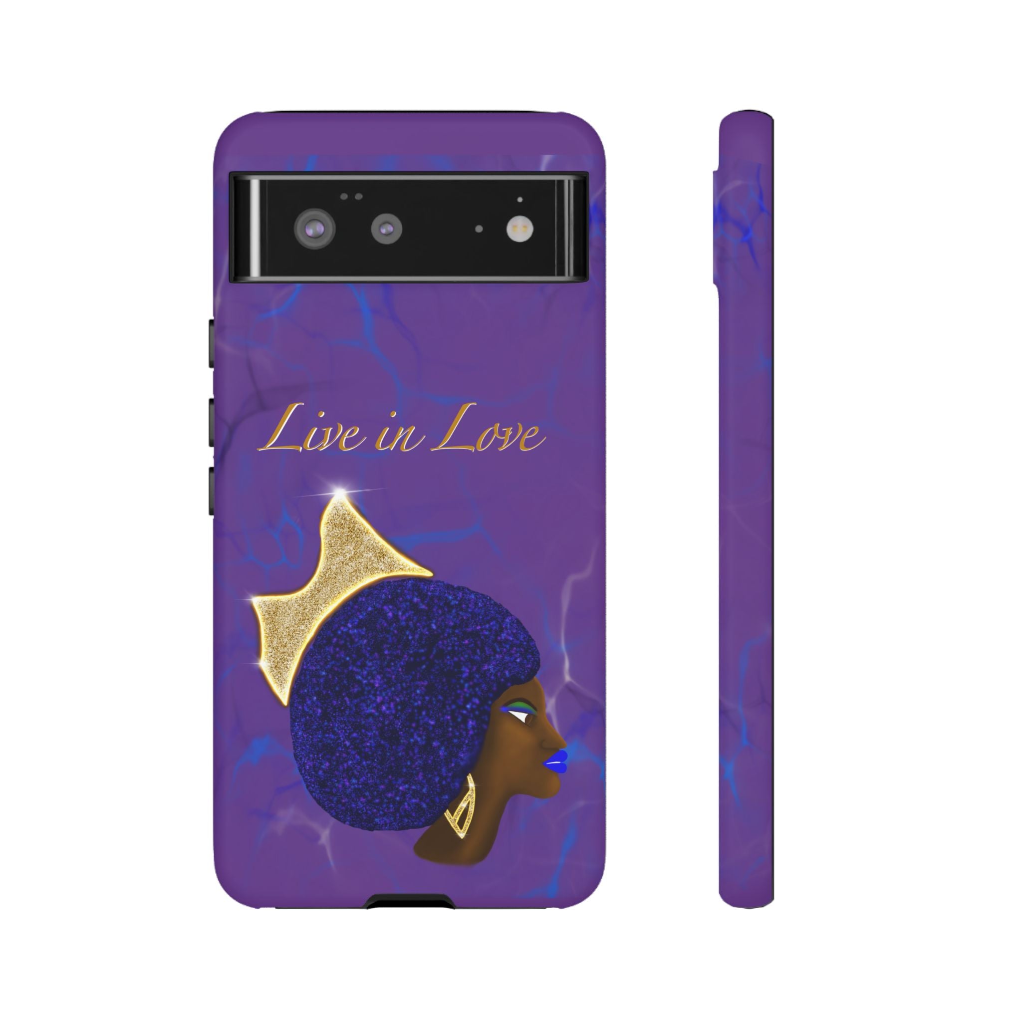 Live In Love Crowned Galaxy Afro Sticker — Black Queen with Gold Crown