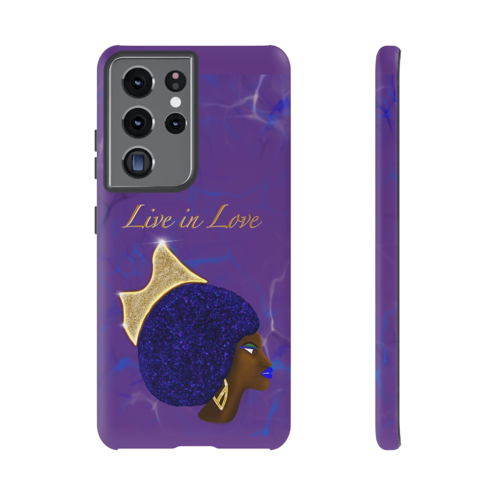 Live In Love Crowned Galaxy Afro Sticker — Black Queen with Gold Crown