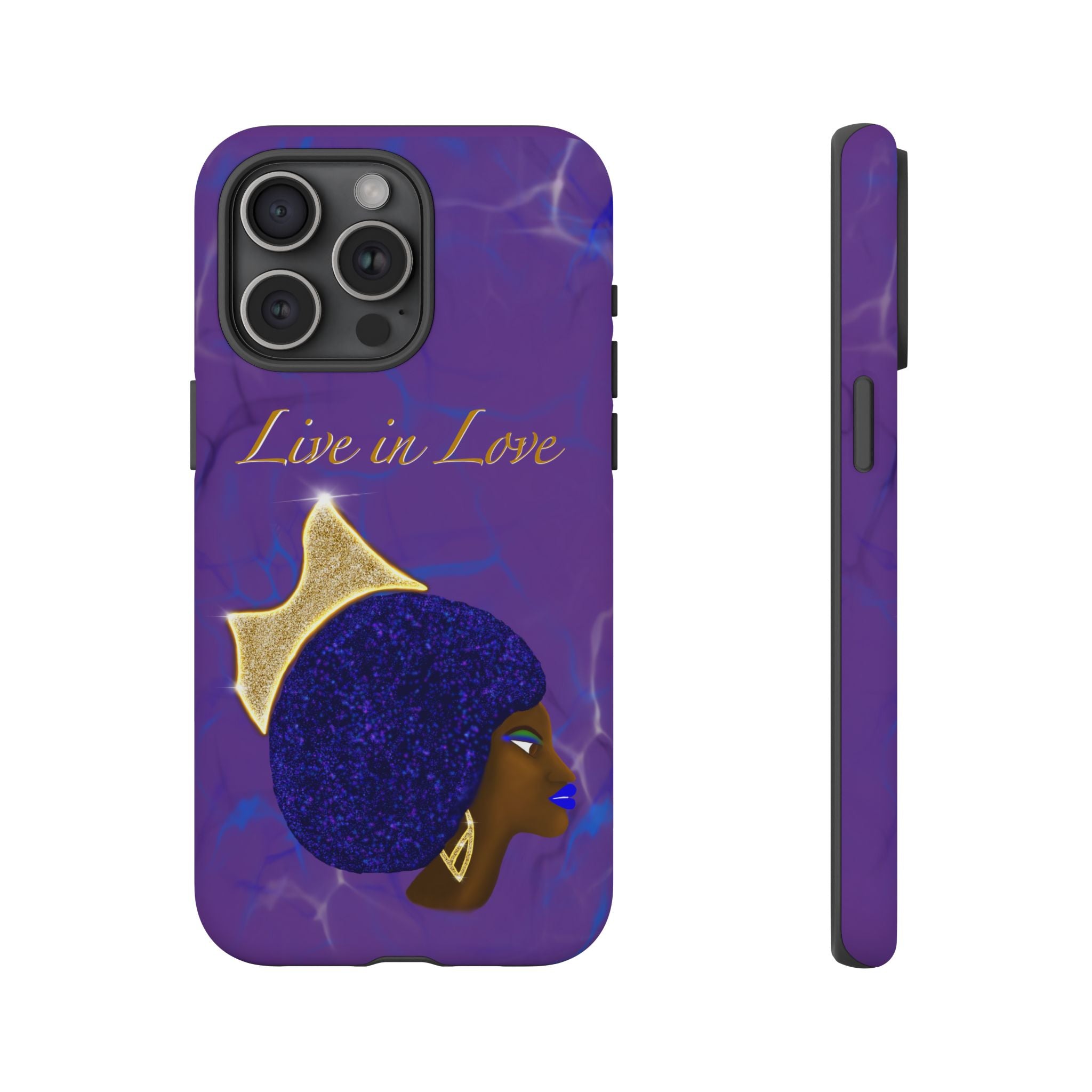 Live In Love Crowned Galaxy Afro Sticker — Black Queen with Gold Crown