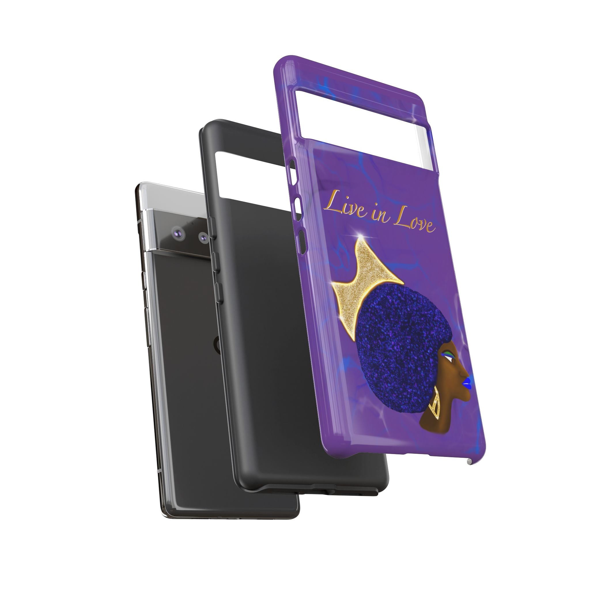Live In Love Crowned Galaxy Afro Sticker — Black Queen with Gold Crown