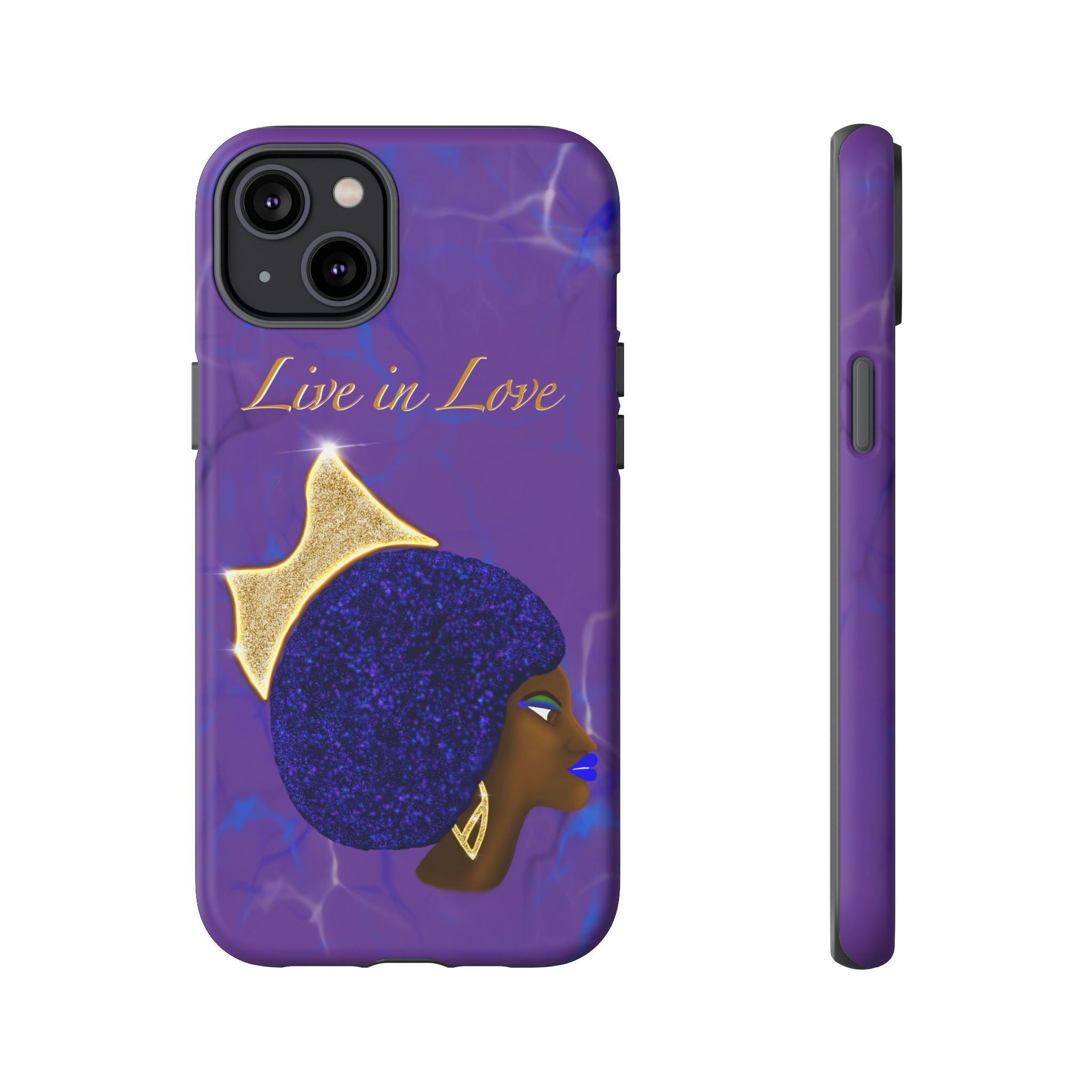 Live In Love Crowned Galaxy Afro Sticker — Black Queen with Gold Crown