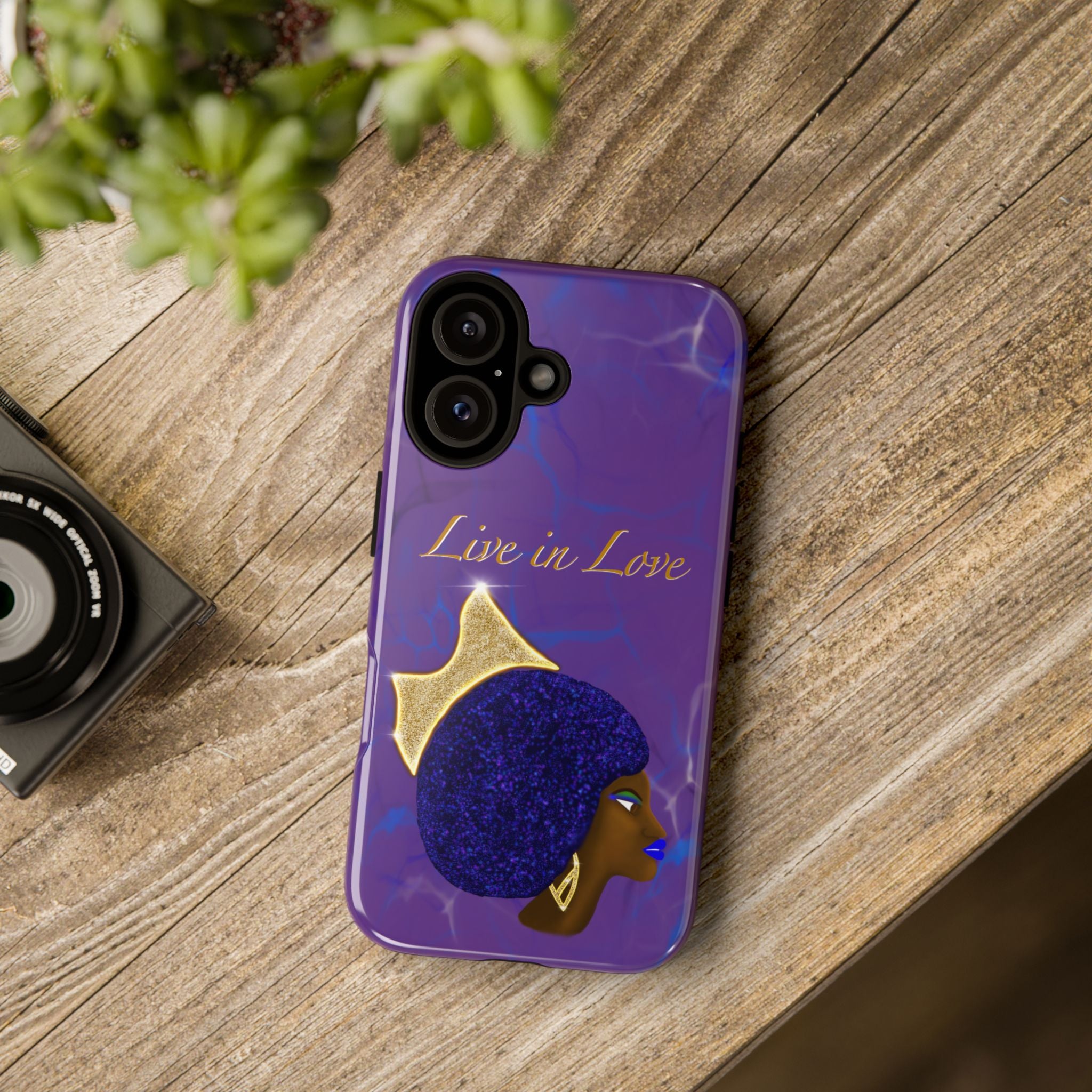 Live In Love Crowned Galaxy Afro Sticker — Black Queen with Gold Crown