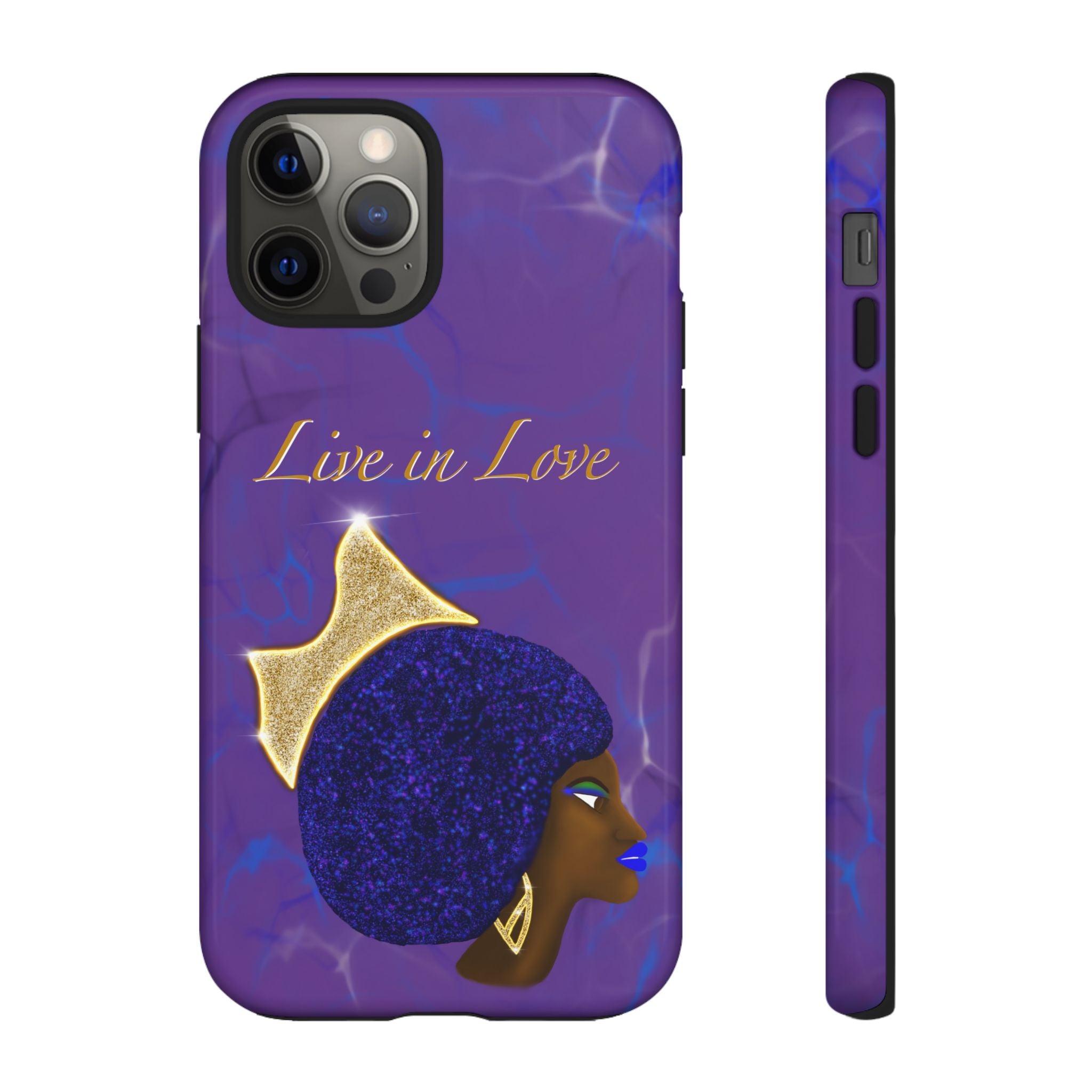 Live In Love Crowned Galaxy Afro Sticker — Black Queen with Gold Crown