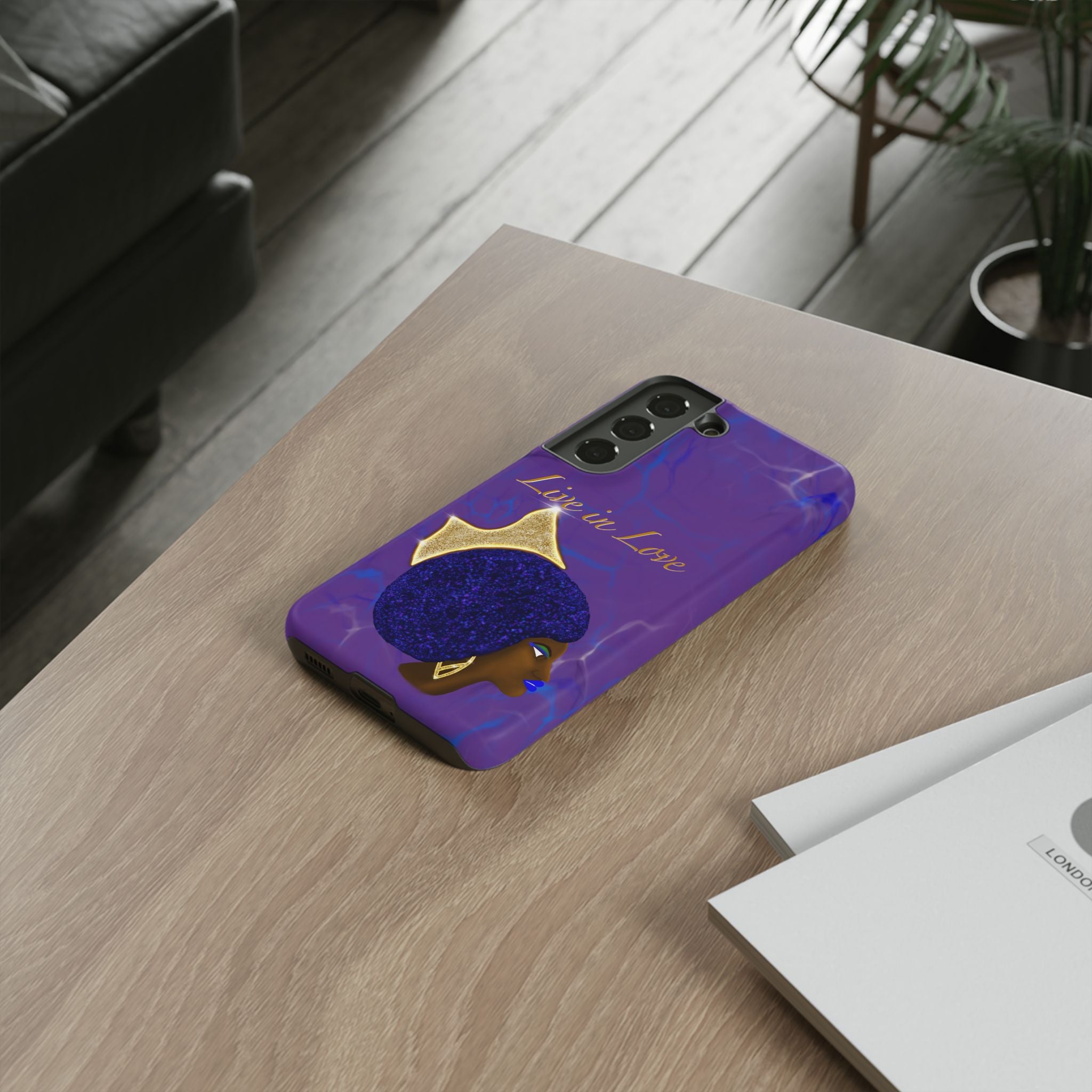 Live In Love Crowned Galaxy Afro Sticker — Black Queen with Gold Crown