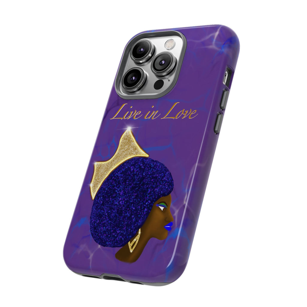 Live In Love Crowned Galaxy Afro Sticker — Black Queen with Gold Crown