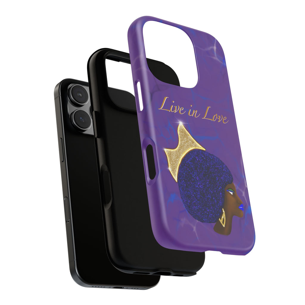 Live In Love Crowned Galaxy Afro Sticker — Black Queen with Gold Crown