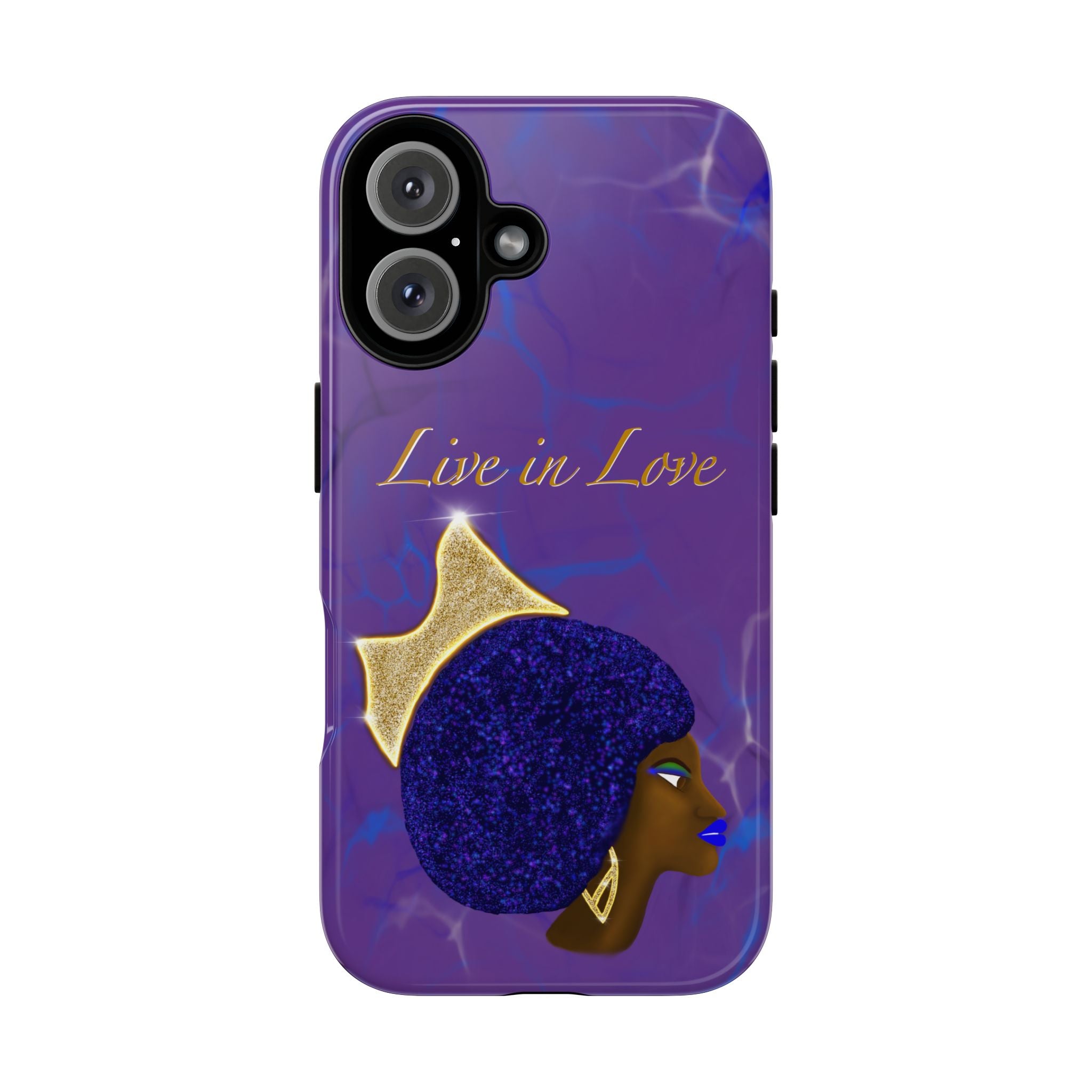 Live In Love Crowned Galaxy Afro Sticker — Black Queen with Gold Crown