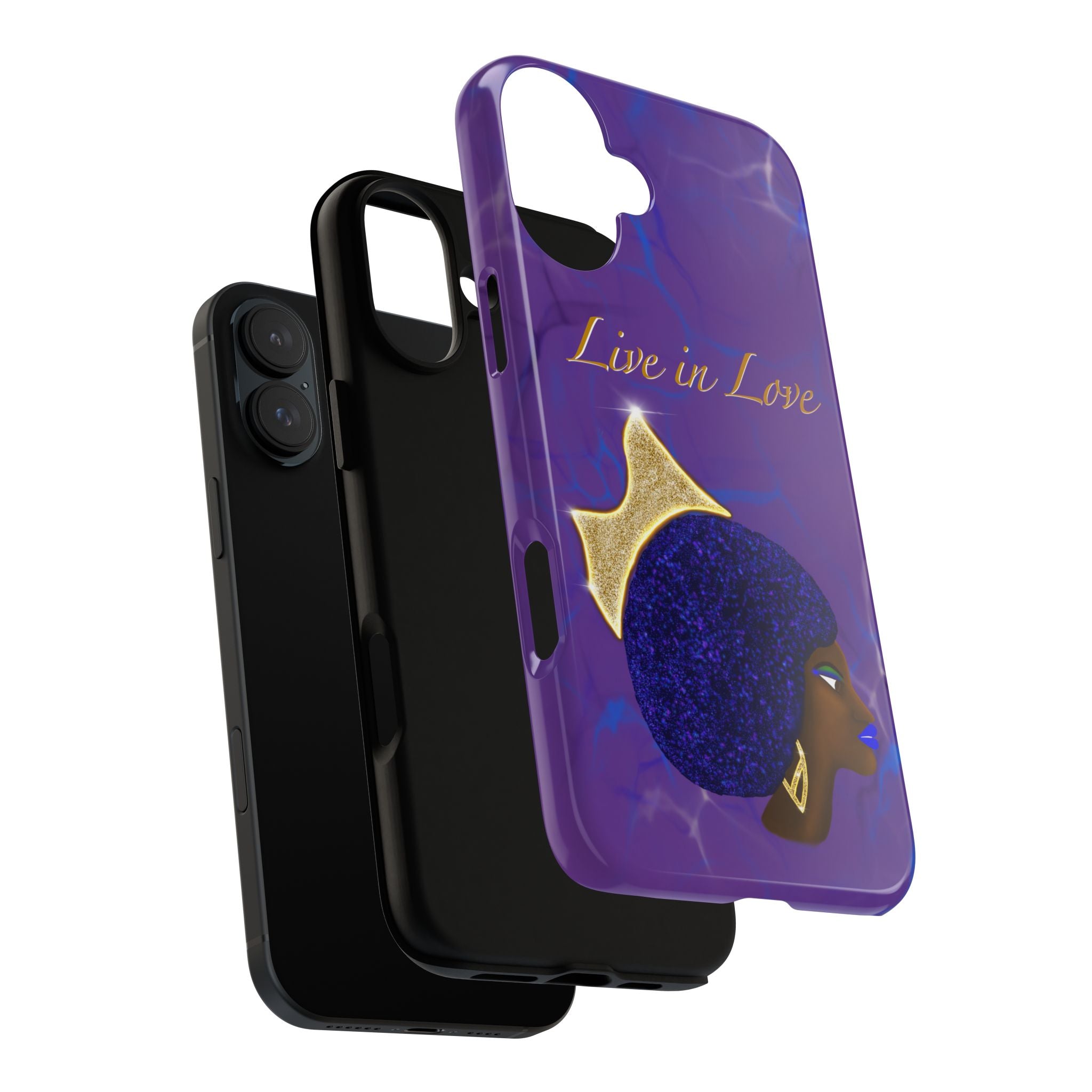 Live In Love Crowned Galaxy Afro Sticker — Black Queen with Gold Crown