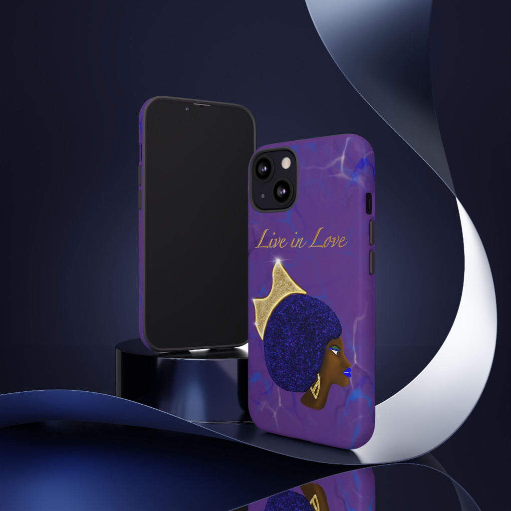 Live In Love Crowned Galaxy Afro Sticker — Black Queen with Gold Crown