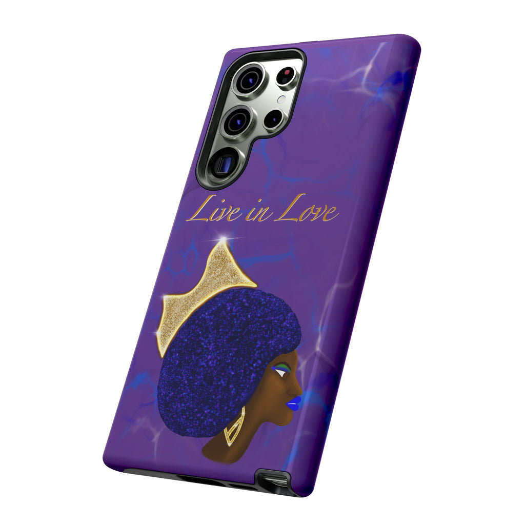 Live In Love Crowned Galaxy Afro Sticker — Black Queen with Gold Crown