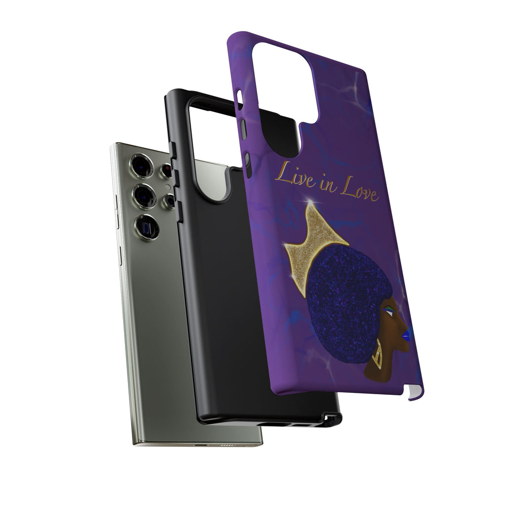 Live In Love Crowned Galaxy Afro Sticker — Black Queen with Gold Crown