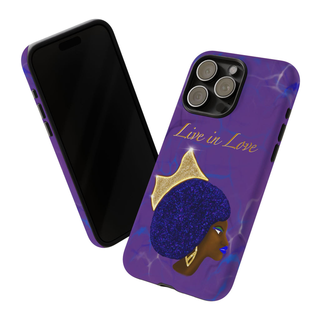 Live In Love Crowned Galaxy Afro Sticker — Black Queen with Gold Crown