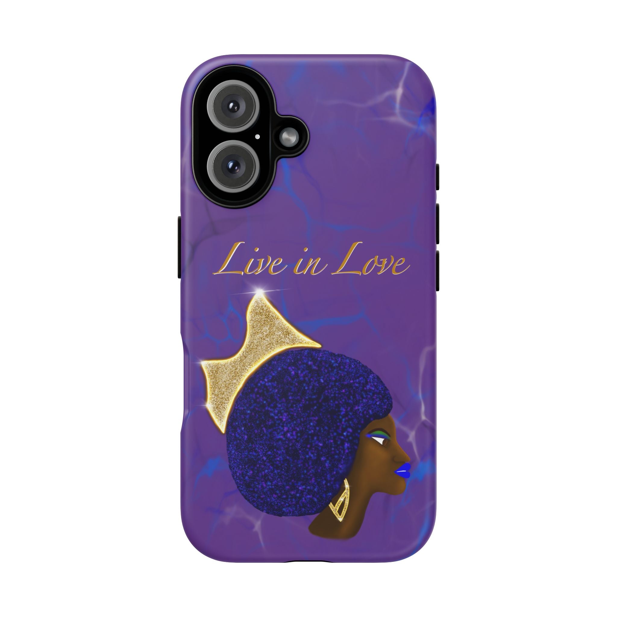 Live In Love Crowned Galaxy Afro Sticker — Black Queen with Gold Crown