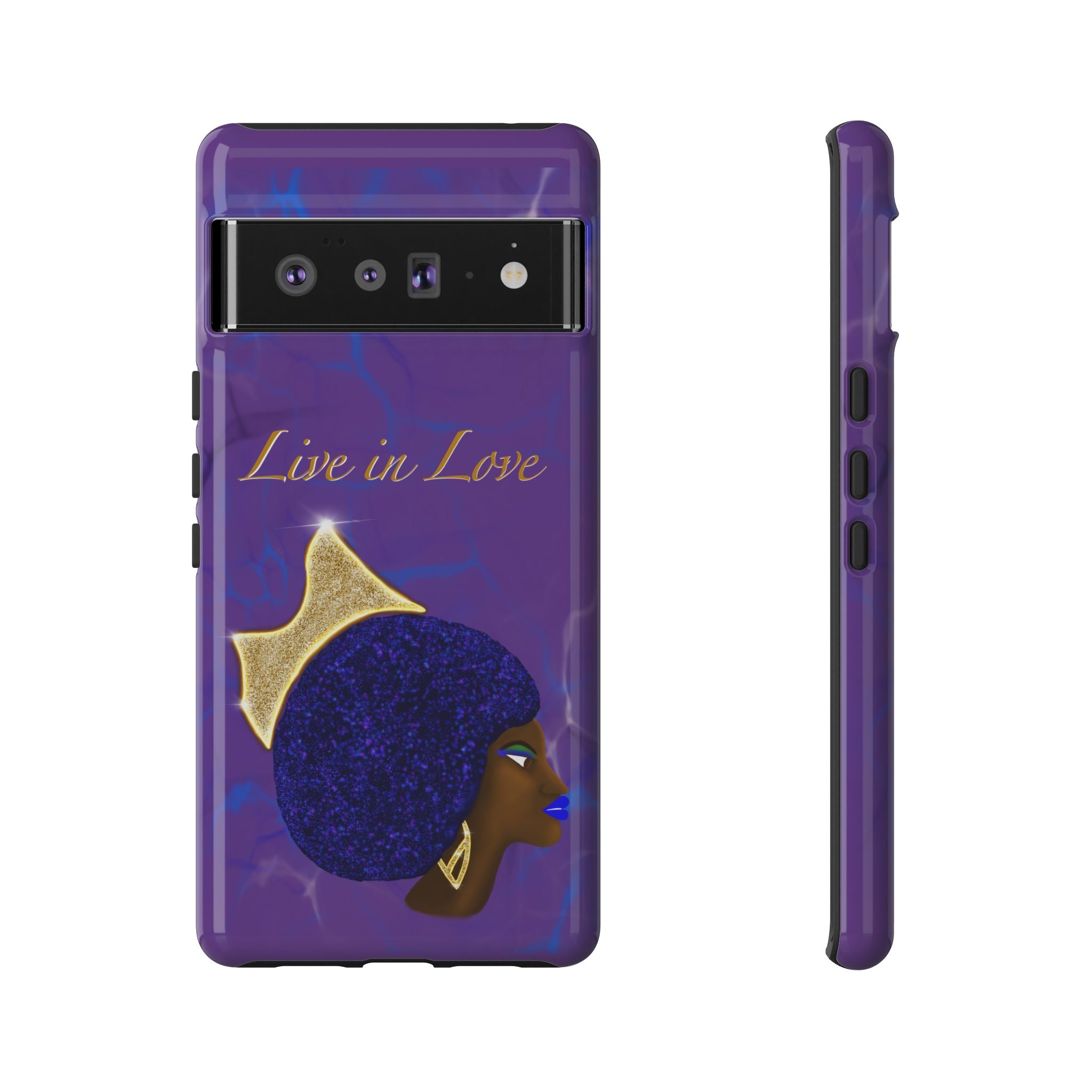Live In Love Crowned Galaxy Afro Sticker — Black Queen with Gold Crown