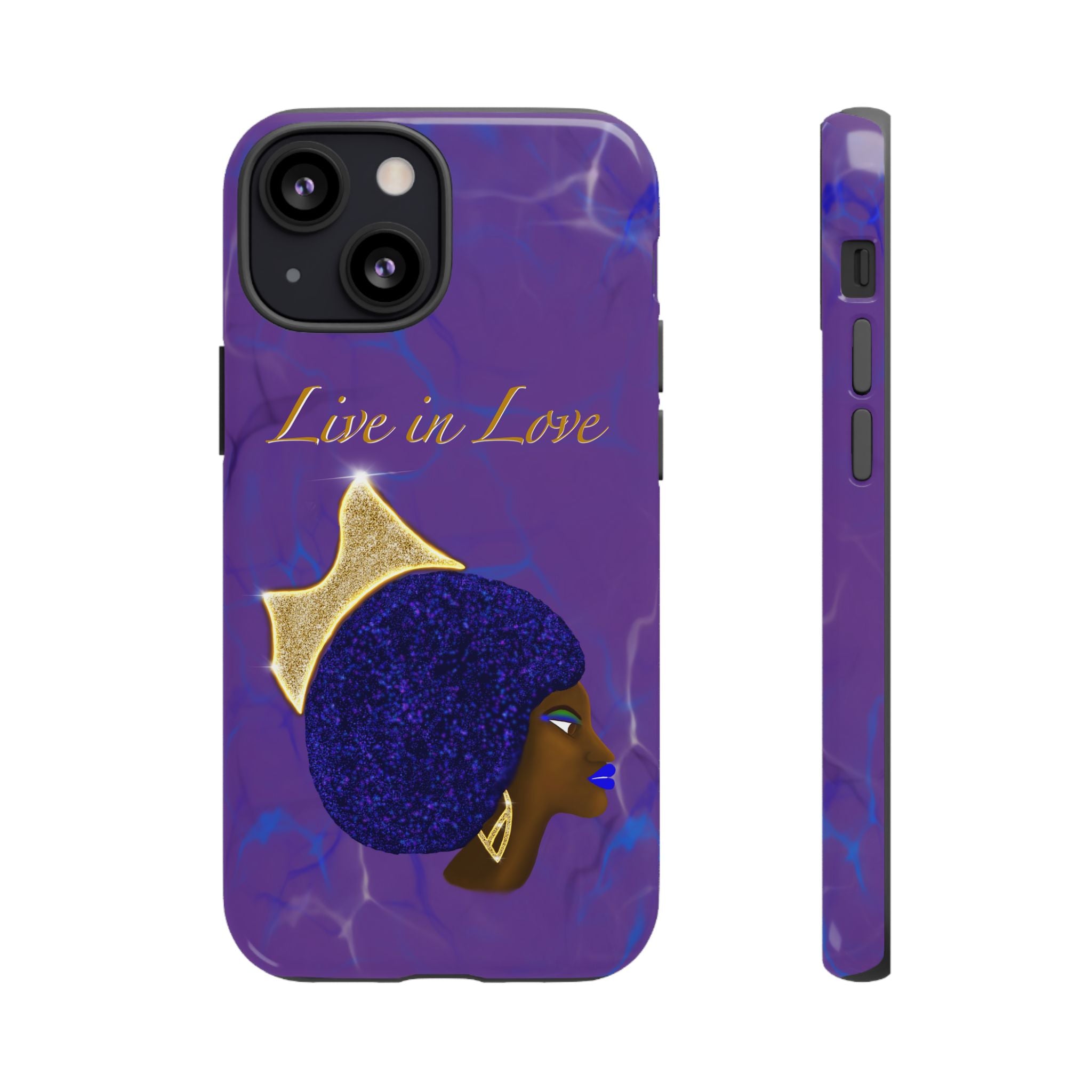 Live In Love Crowned Galaxy Afro Sticker — Black Queen with Gold Crown