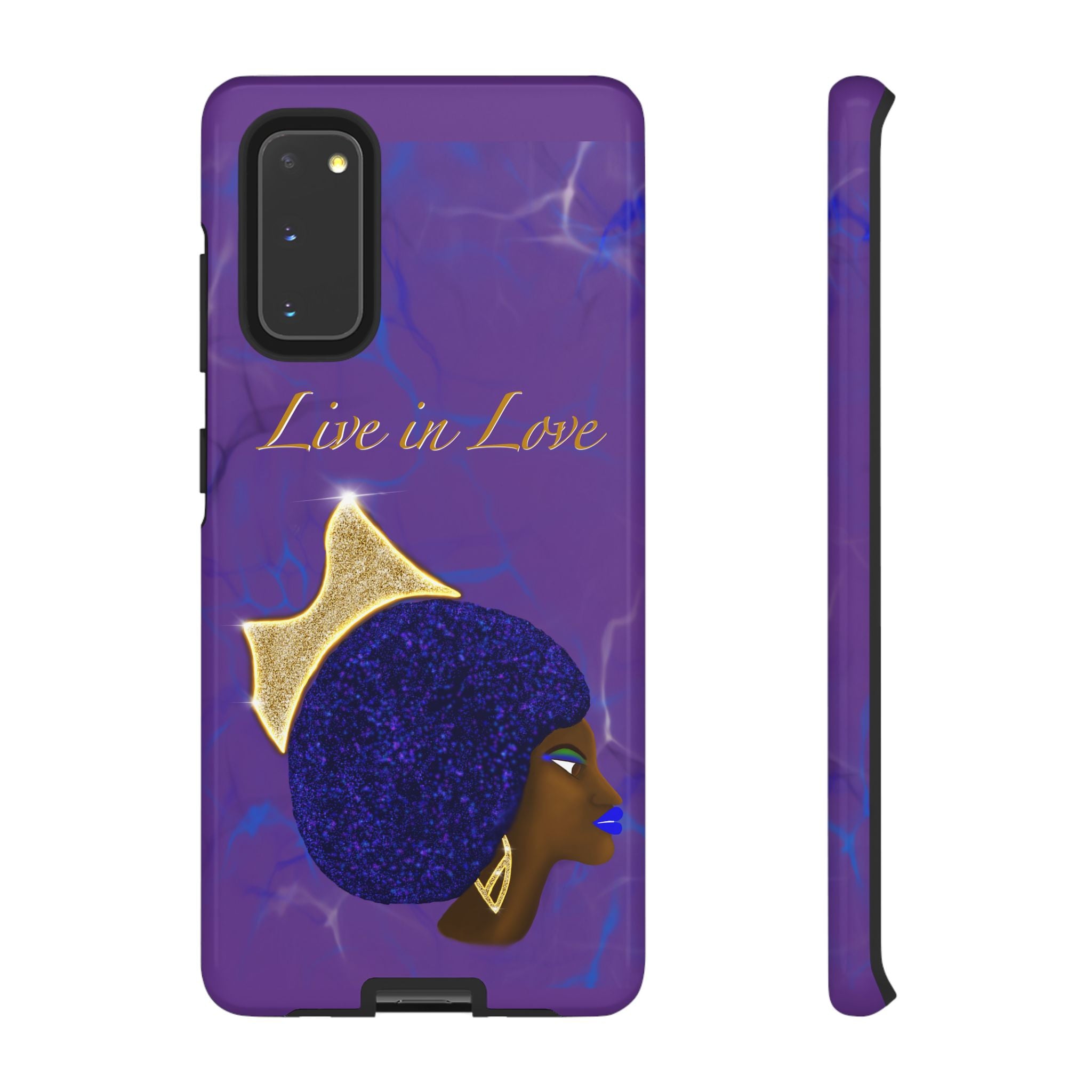 Live In Love Crowned Galaxy Afro Sticker — Black Queen with Gold Crown