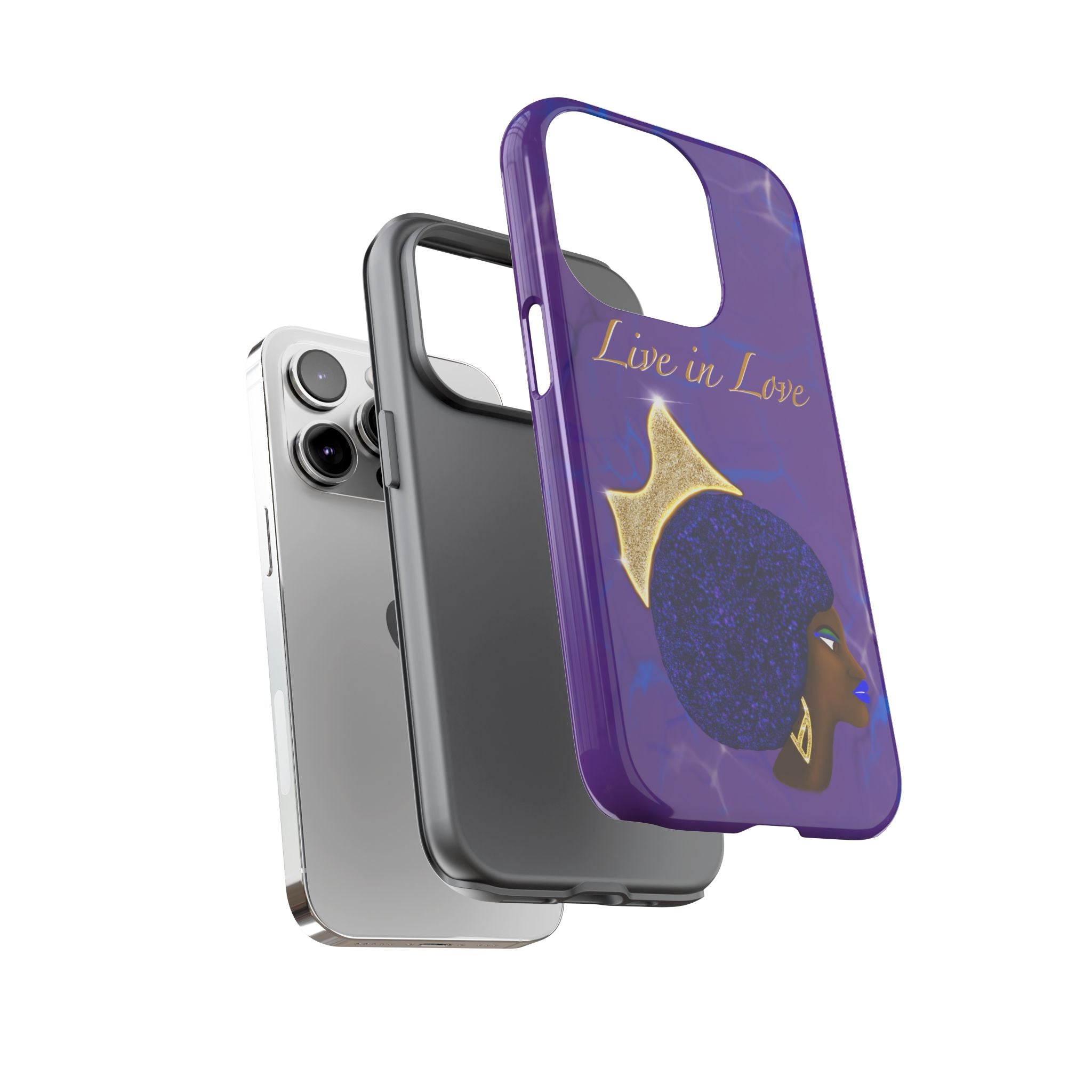 Live In Love Crowned Galaxy Afro Sticker — Black Queen with Gold Crown