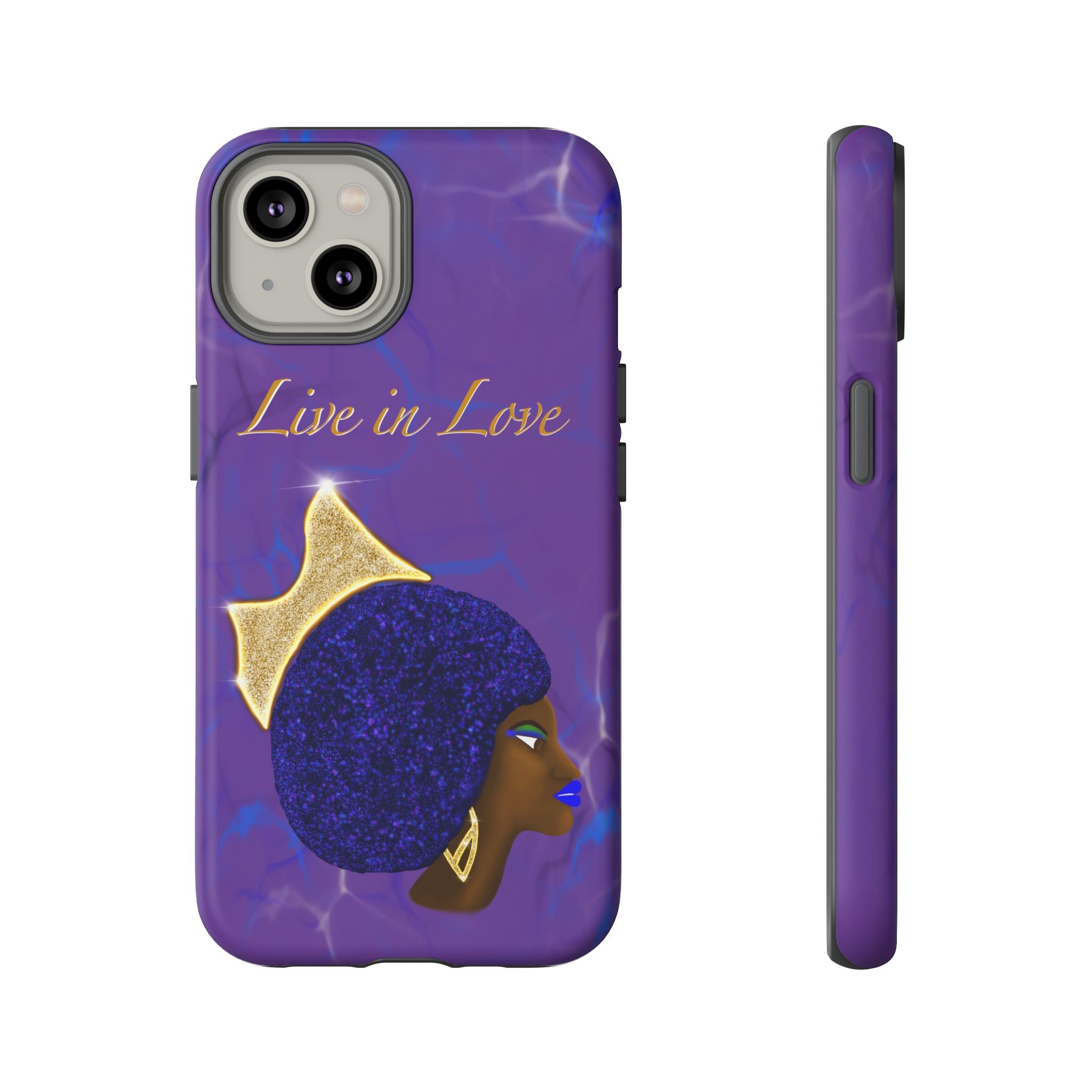 Live In Love Crowned Galaxy Afro Sticker — Black Queen with Gold Crown