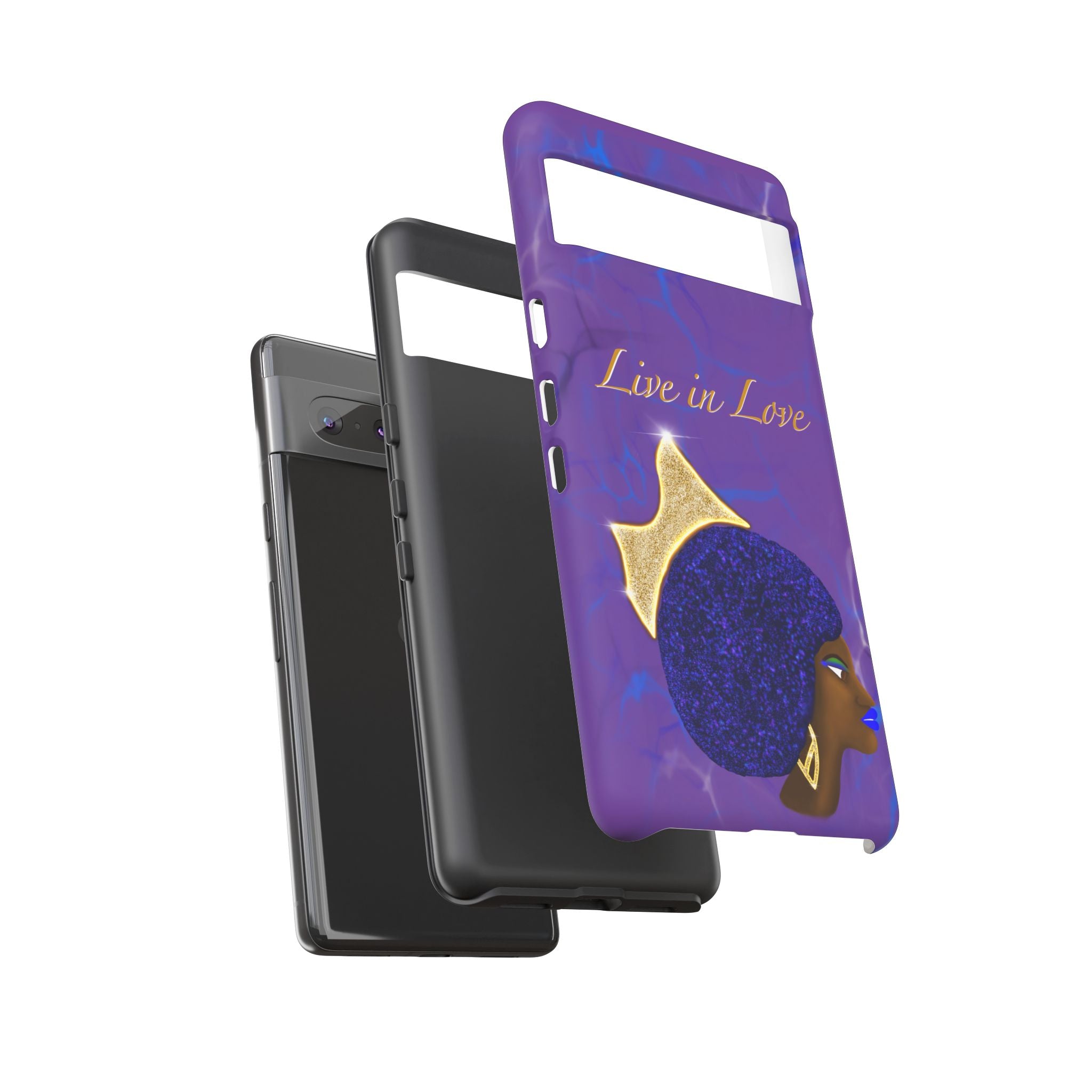 Live In Love Crowned Galaxy Afro Sticker — Black Queen with Gold Crown