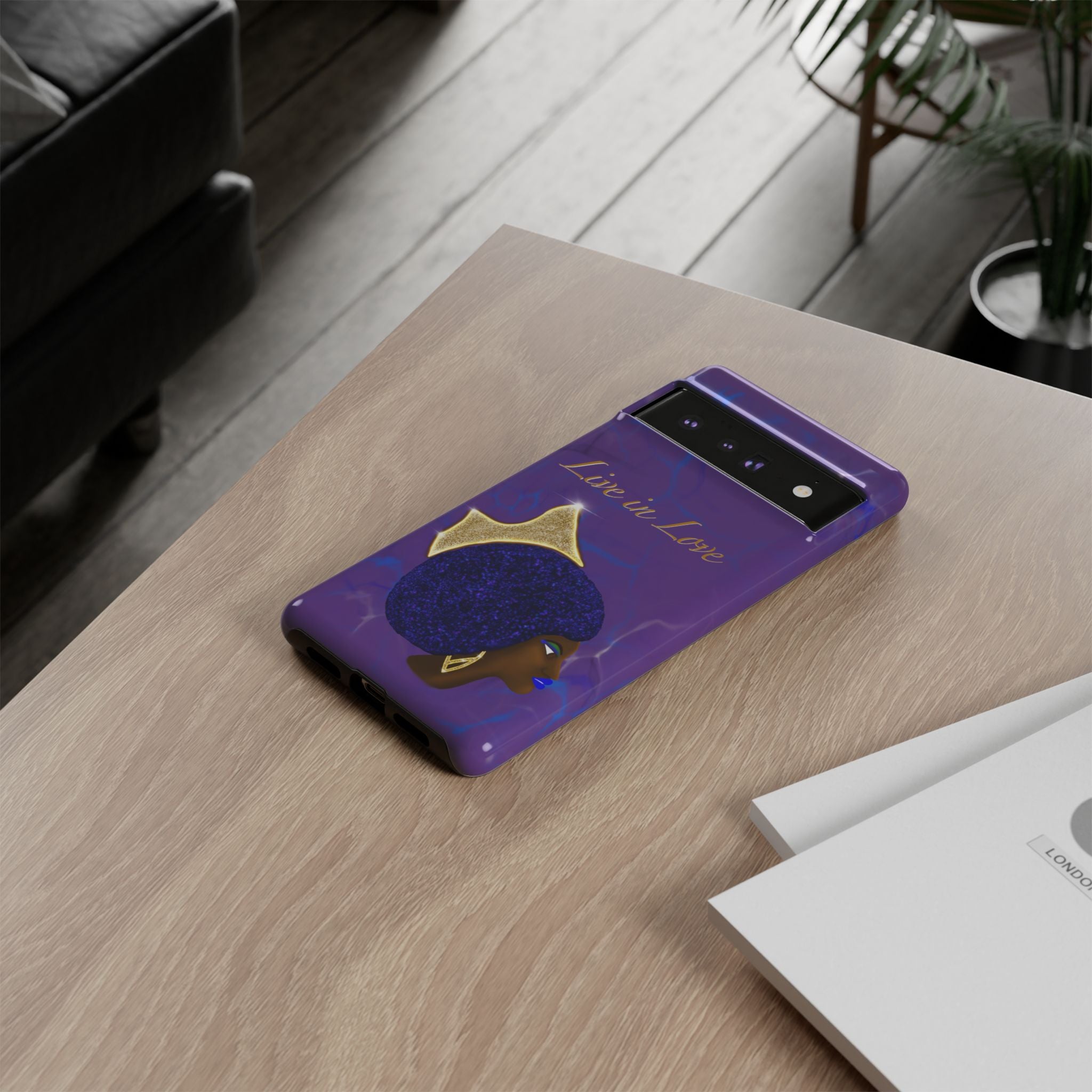 Live In Love Crowned Galaxy Afro Sticker — Black Queen with Gold Crown