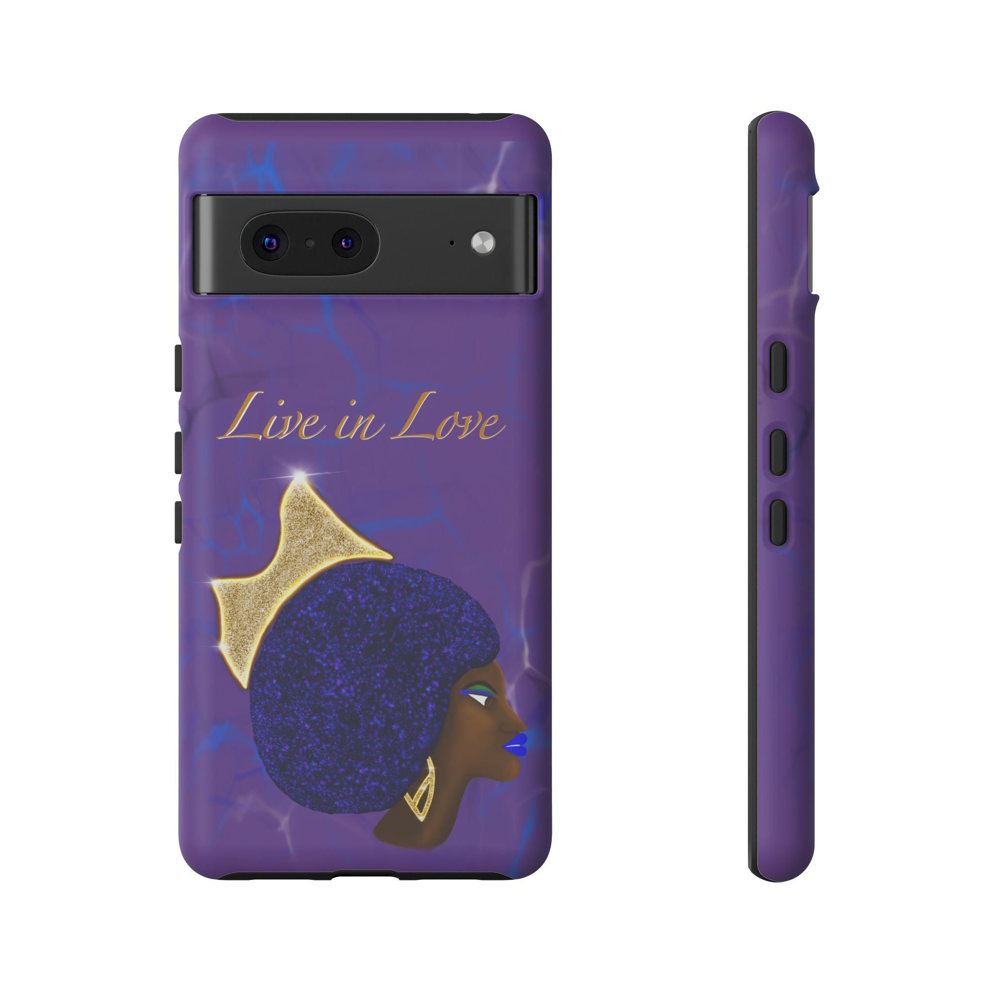 Live In Love Crowned Galaxy Afro Sticker — Black Queen with Gold Crown