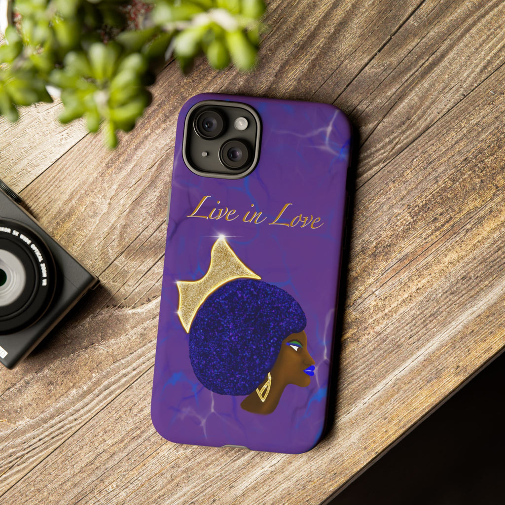 Live In Love Crowned Galaxy Afro Sticker — Black Queen with Gold Crown