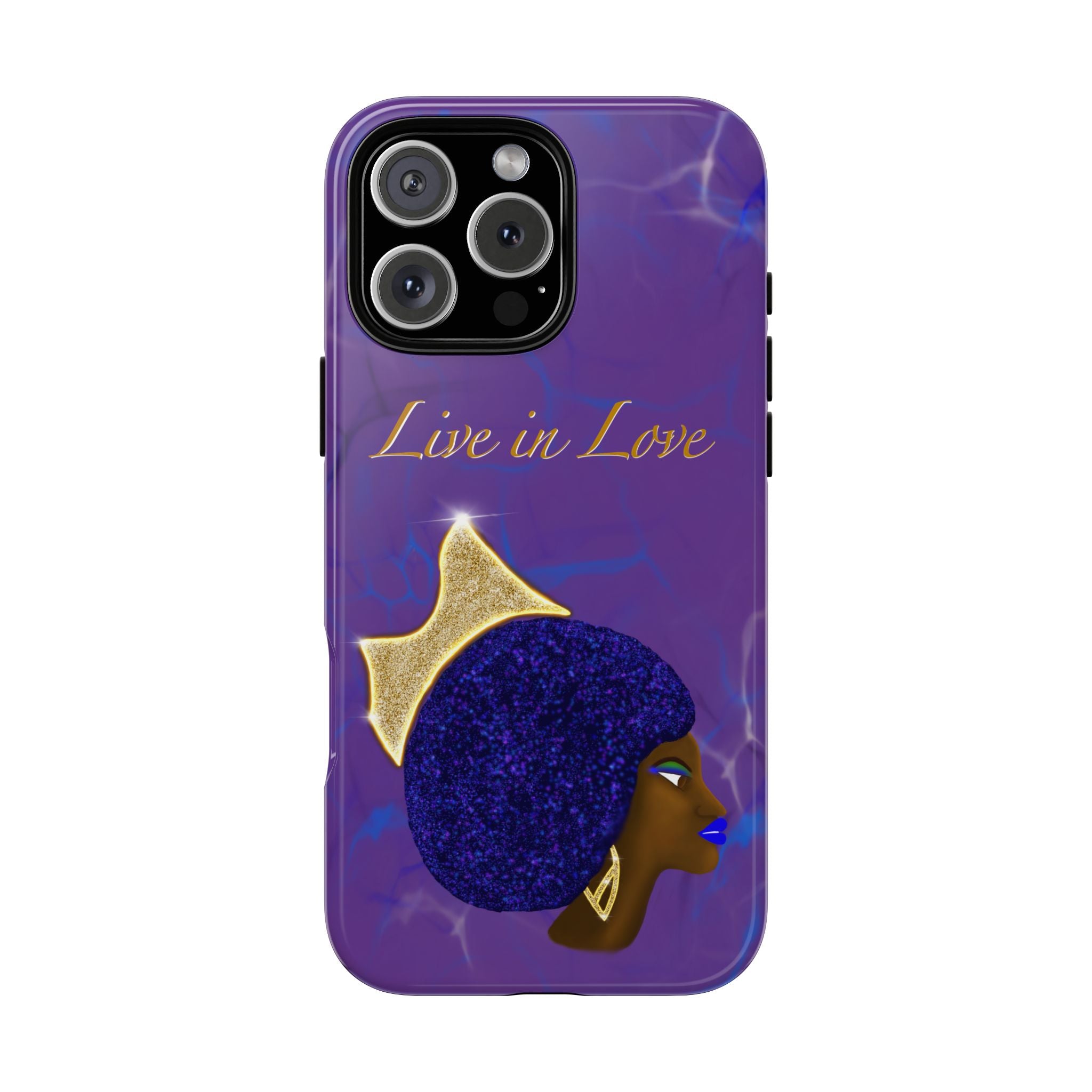 Live In Love Crowned Galaxy Afro Sticker — Black Queen with Gold Crown