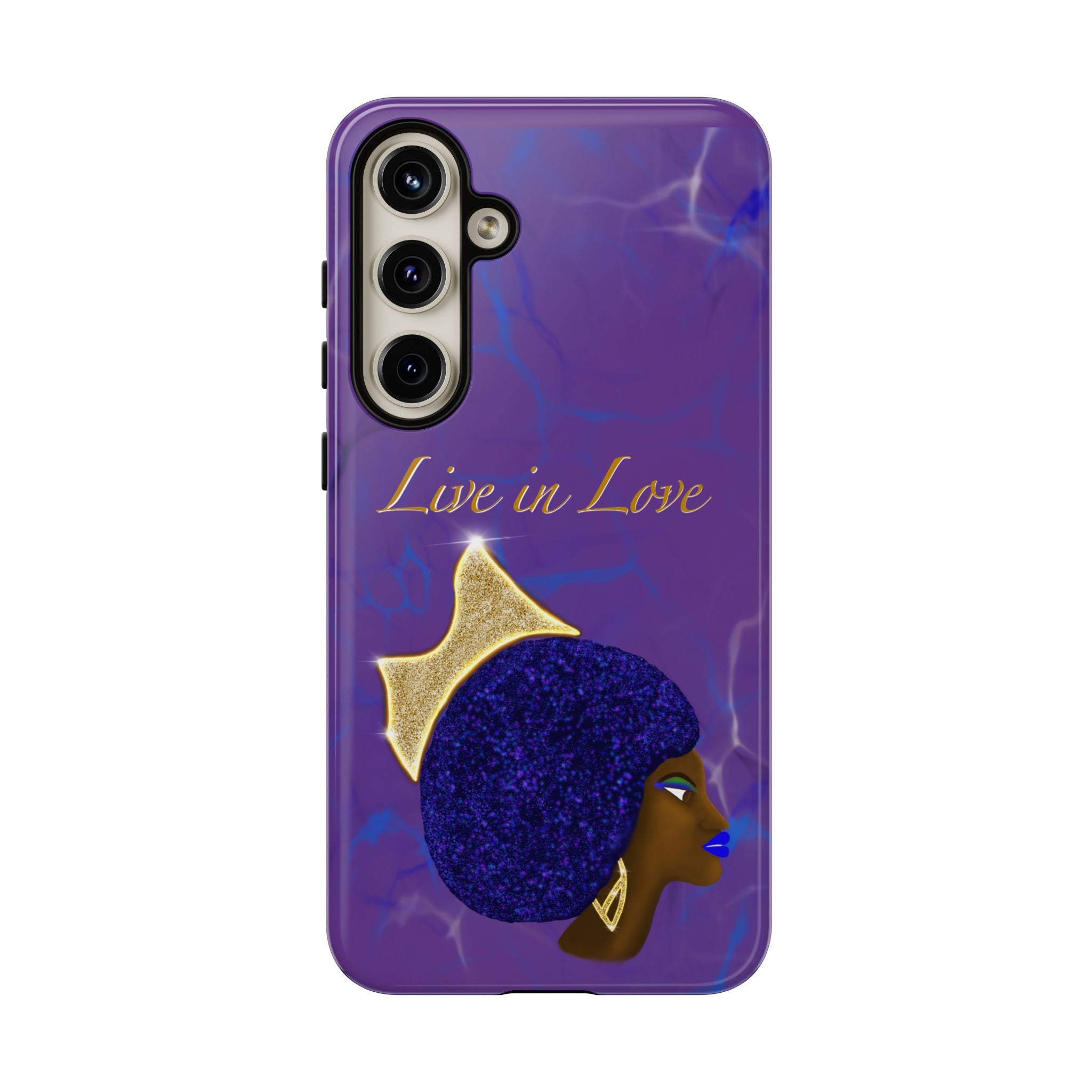 Live In Love Crowned Galaxy Afro Sticker — Black Queen with Gold Crown