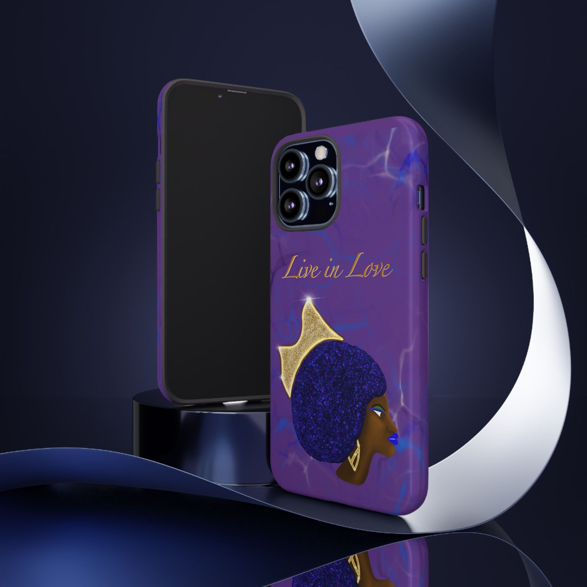 Live In Love Crowned Galaxy Afro Sticker — Black Queen with Gold Crown