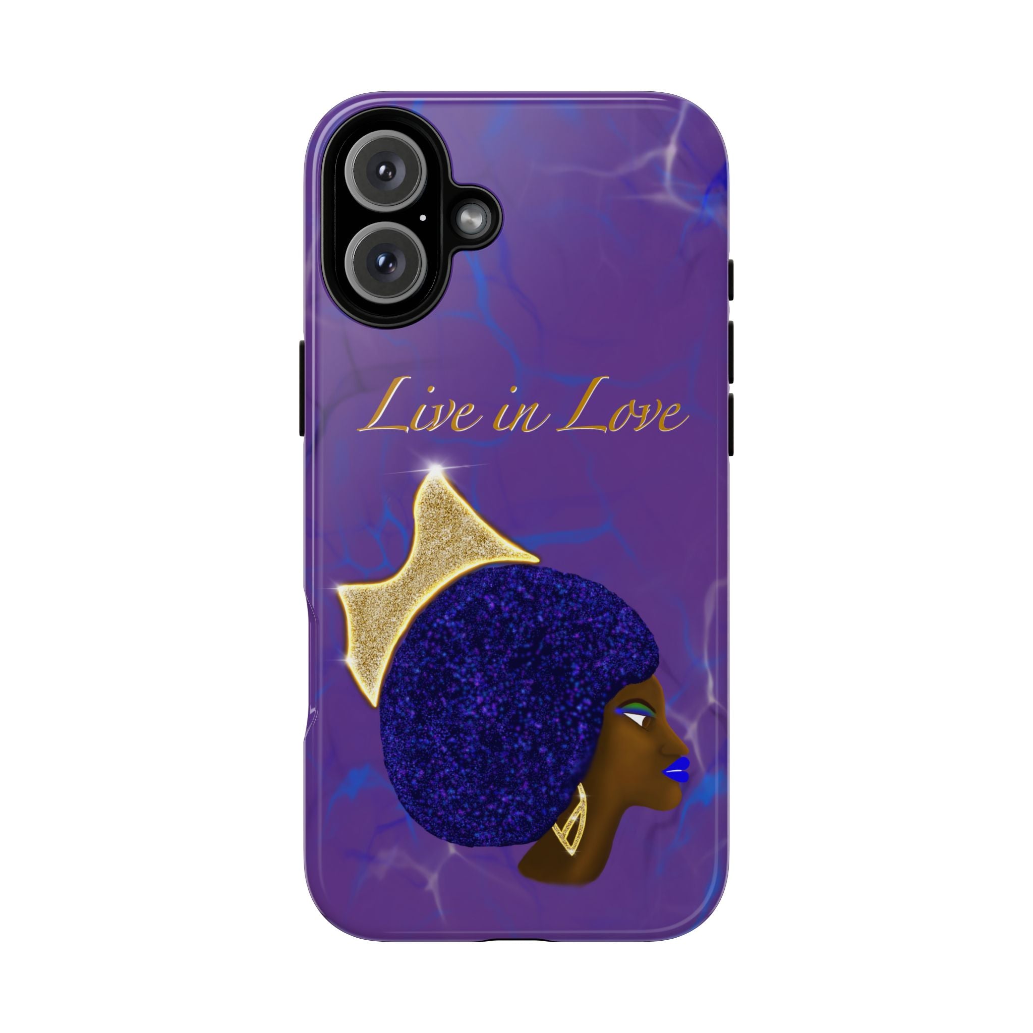 Live In Love Crowned Galaxy Afro Sticker — Black Queen with Gold Crown