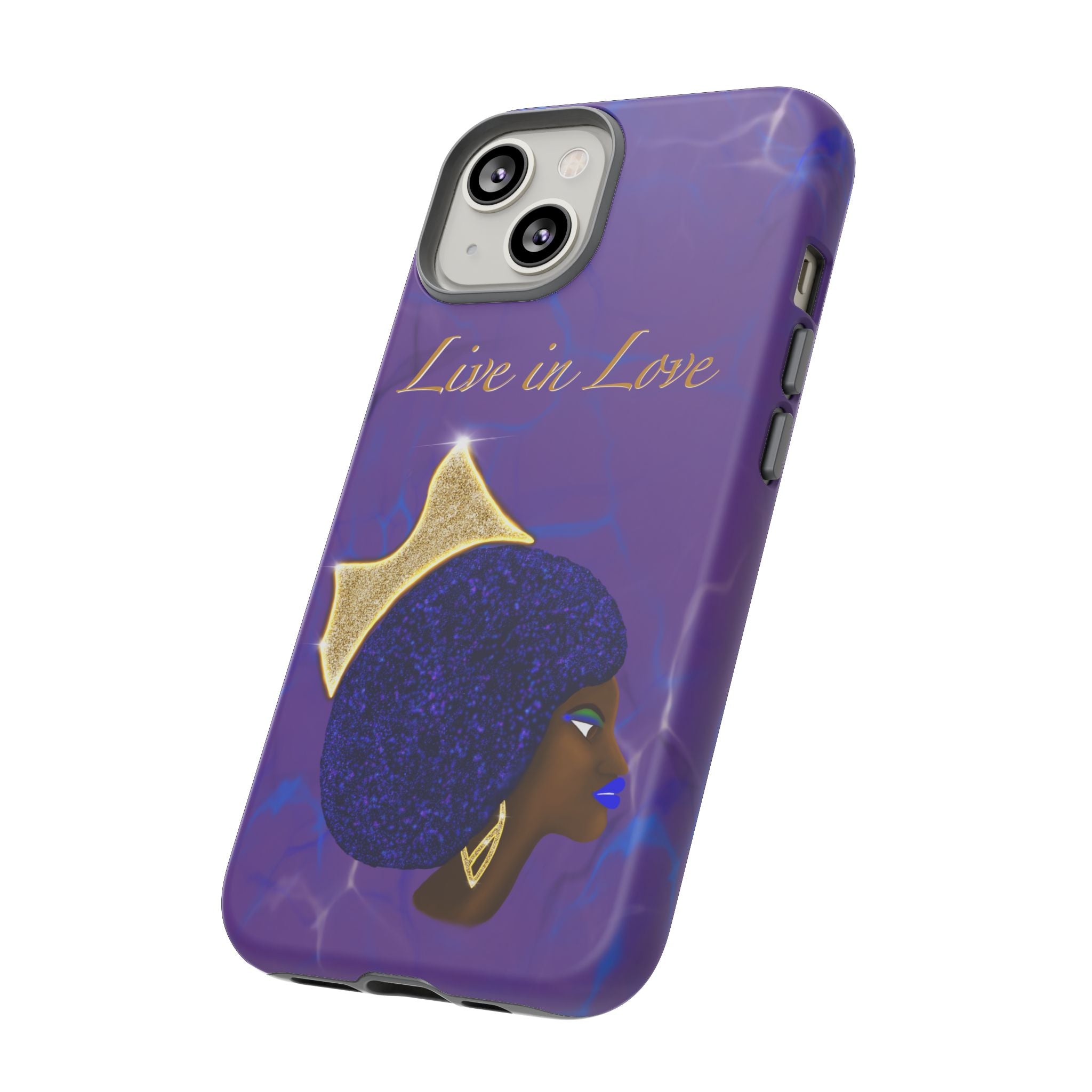 Live In Love Crowned Galaxy Afro Sticker — Black Queen with Gold Crown