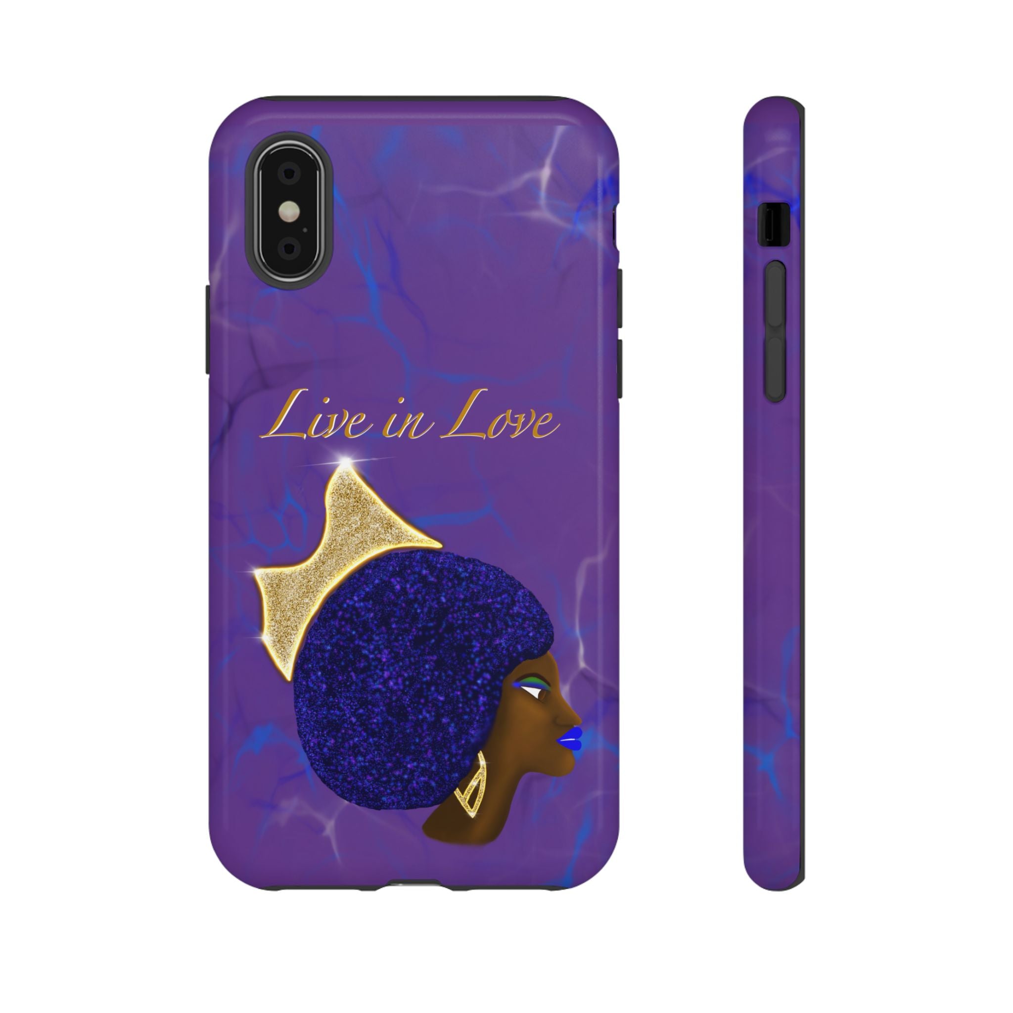 Live In Love Crowned Galaxy Afro Sticker — Black Queen with Gold Crown