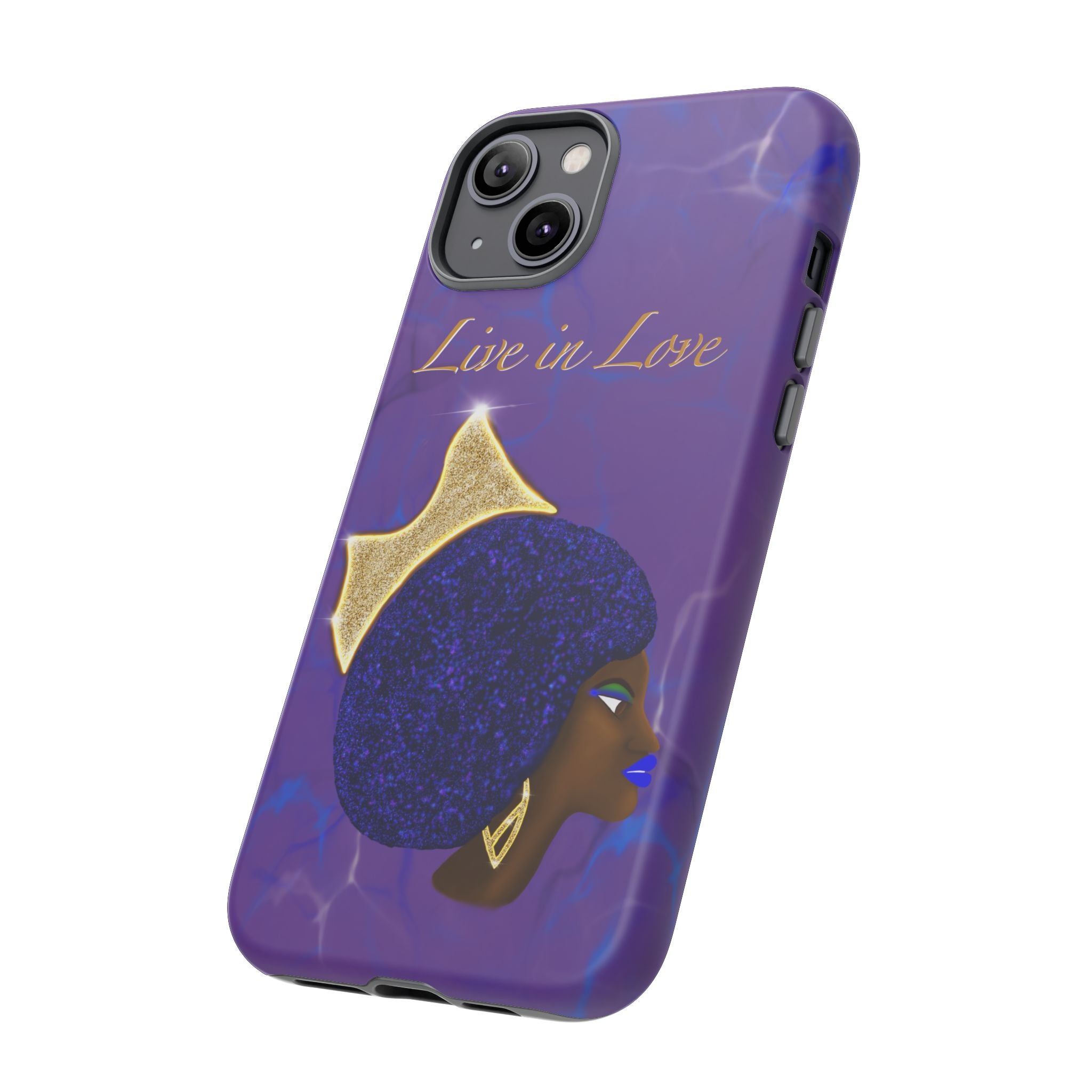 Live In Love Crowned Galaxy Afro Sticker — Black Queen with Gold Crown