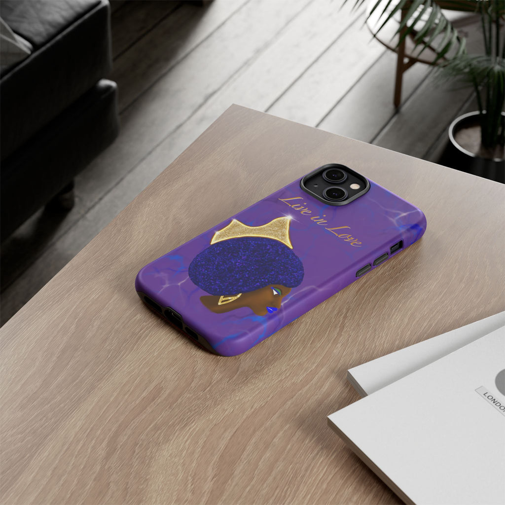 Live In Love Crowned Galaxy Afro Sticker — Black Queen with Gold Crown