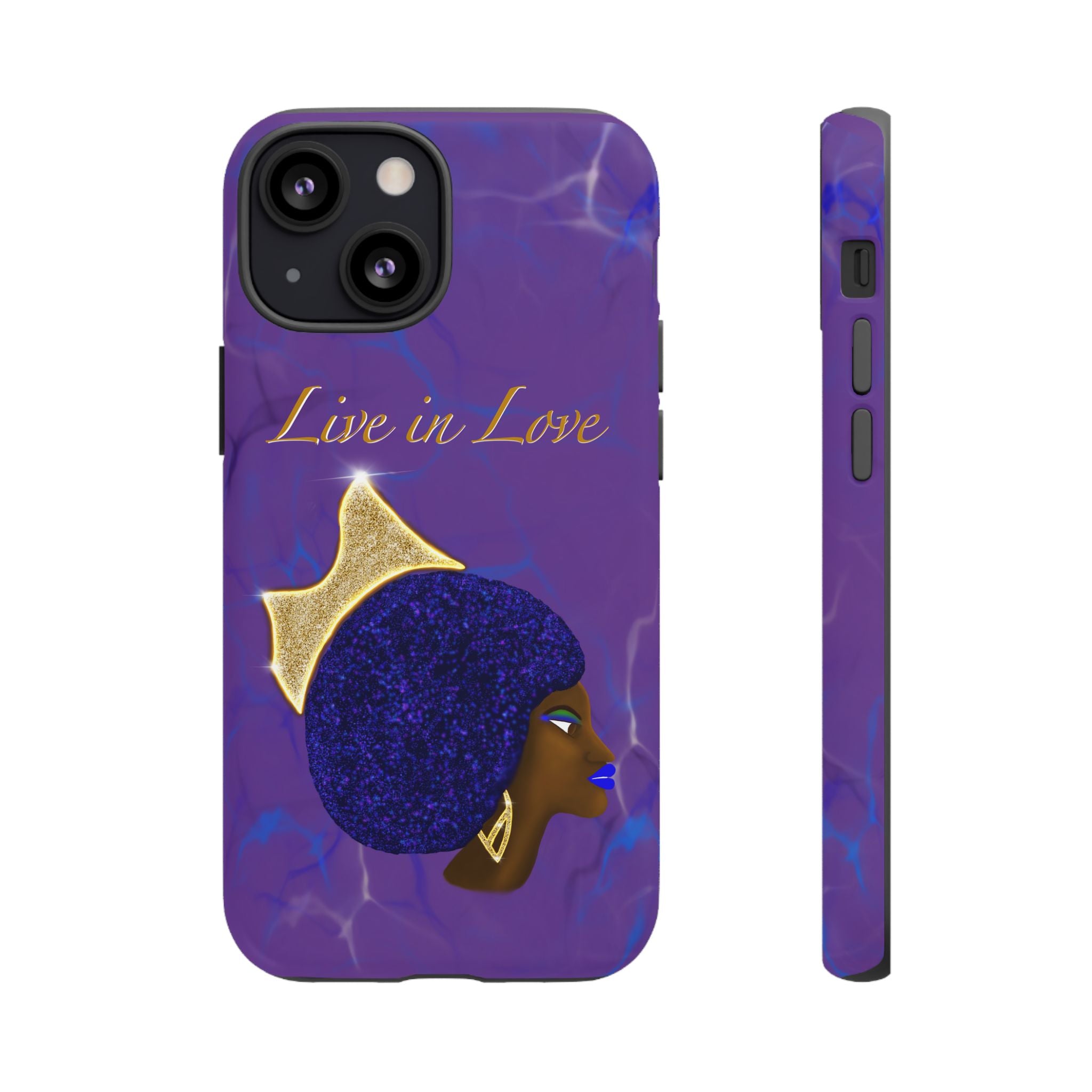 Live In Love Crowned Galaxy Afro Sticker — Black Queen with Gold Crown