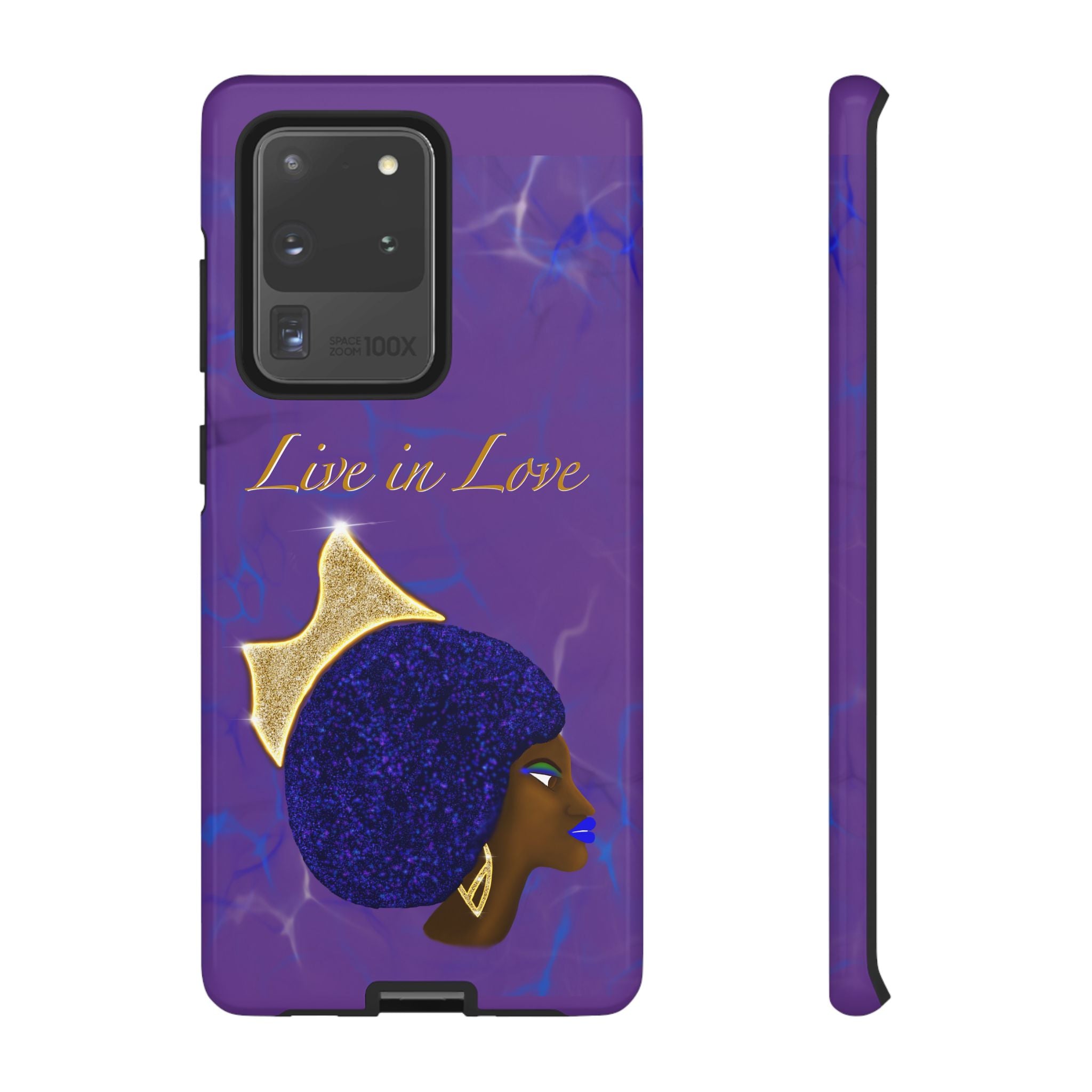 Live In Love Crowned Galaxy Afro Sticker — Black Queen with Gold Crown