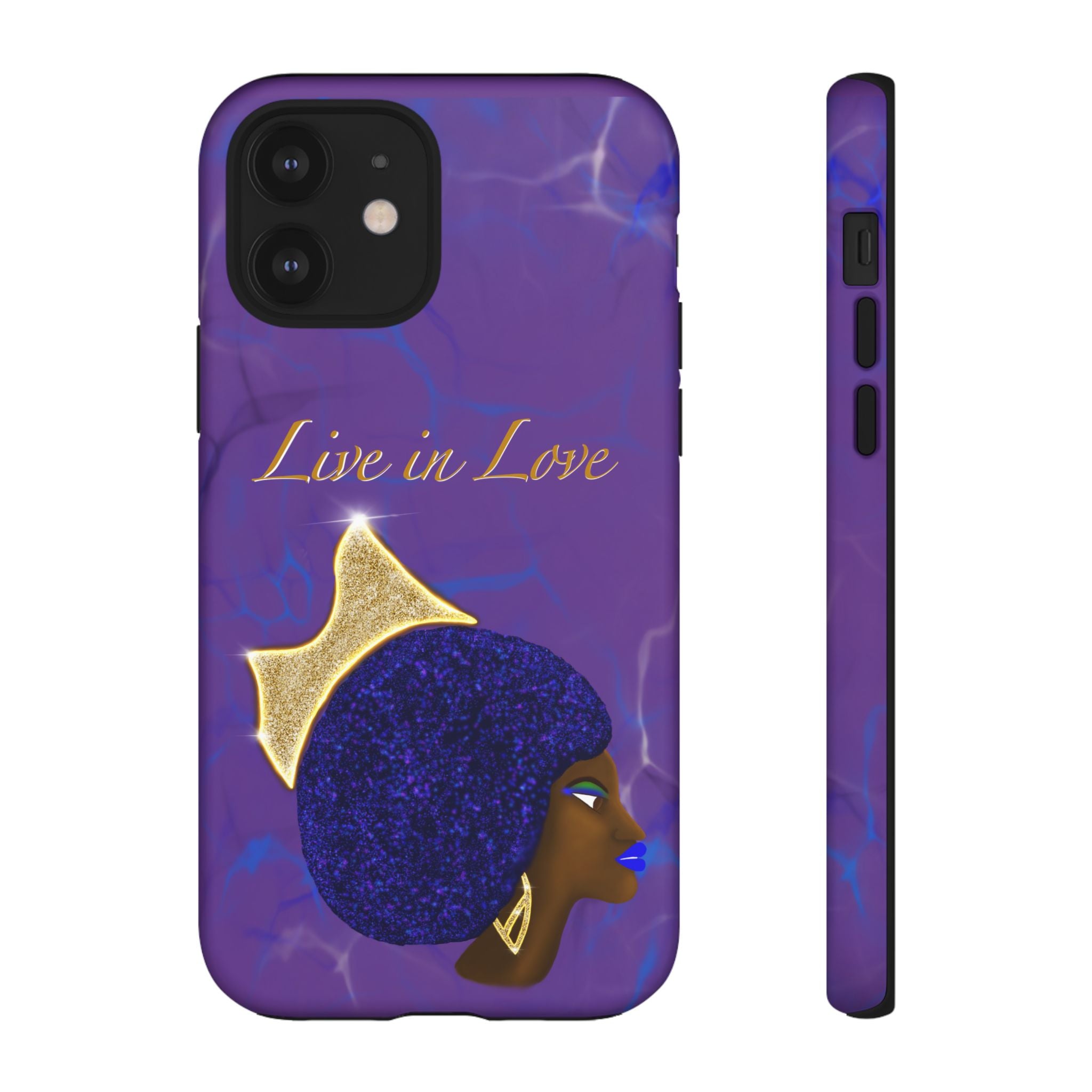 Live In Love Crowned Galaxy Afro Sticker — Black Queen with Gold Crown