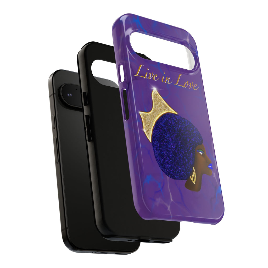 Live In Love Crowned Galaxy Afro Sticker — Black Queen with Gold Crown