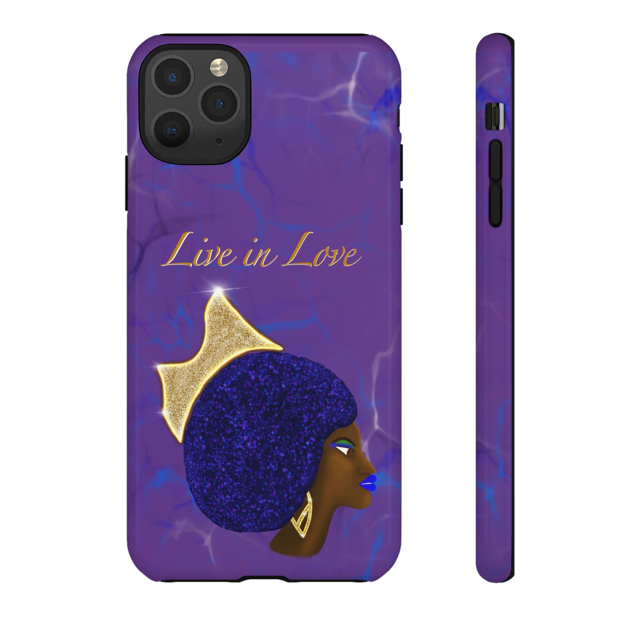 Live In Love Crowned Galaxy Afro Sticker — Black Queen with Gold Crown