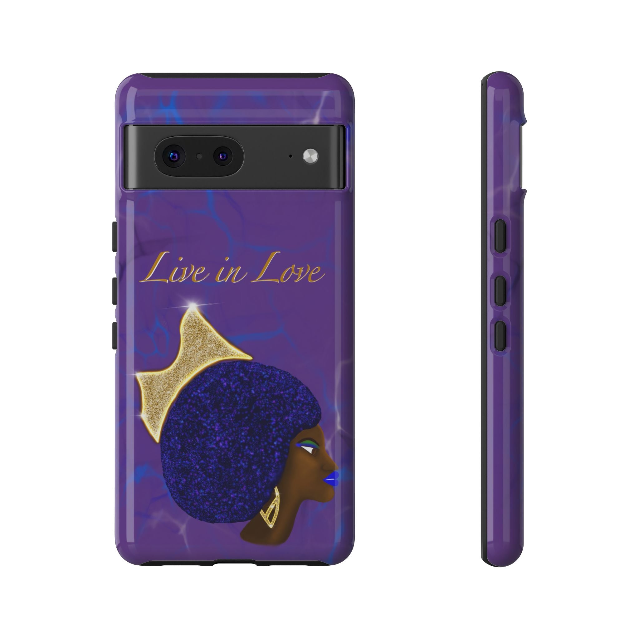 Live In Love Crowned Galaxy Afro Sticker — Black Queen with Gold Crown