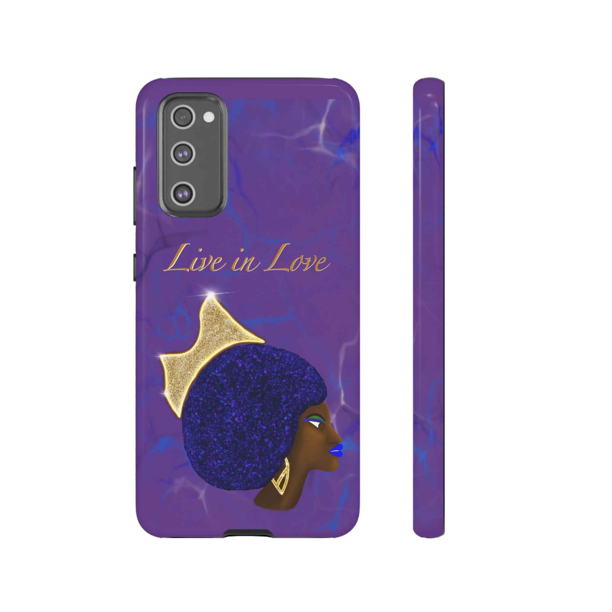 Live In Love Crowned Galaxy Afro Sticker — Black Queen with Gold Crown