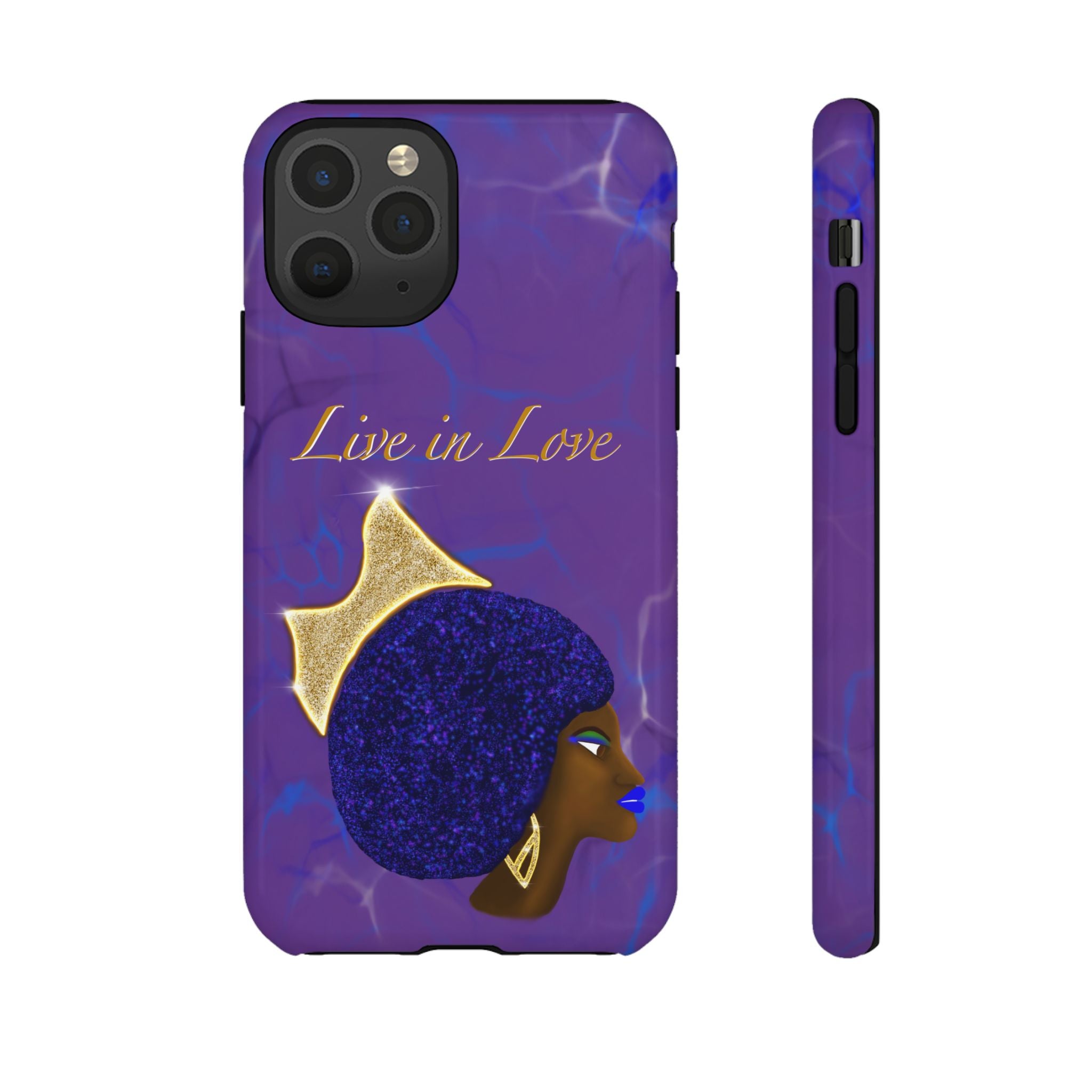 Live In Love Crowned Galaxy Afro Sticker — Black Queen with Gold Crown